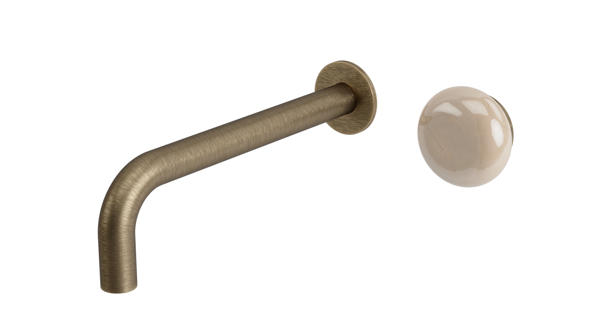 Foundry One Handle Wall Mount 7.5" Lavatory Faucet with Pebble Ceramic Knob Handle in Antique Brass