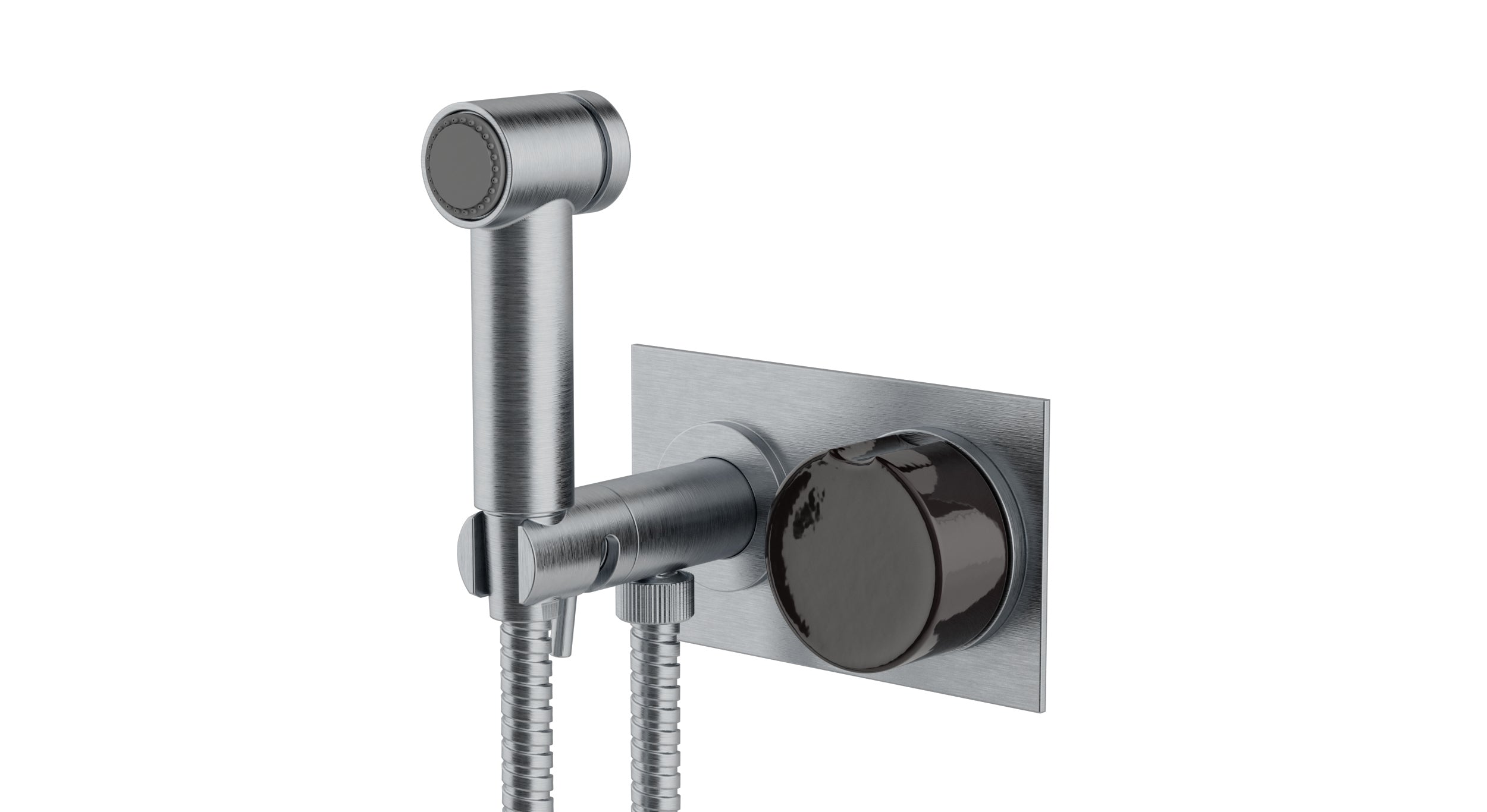 Foundry One Handle Wall Mount Bidet Trim with Groove Ceramic Knob Handle in Satin Chrome