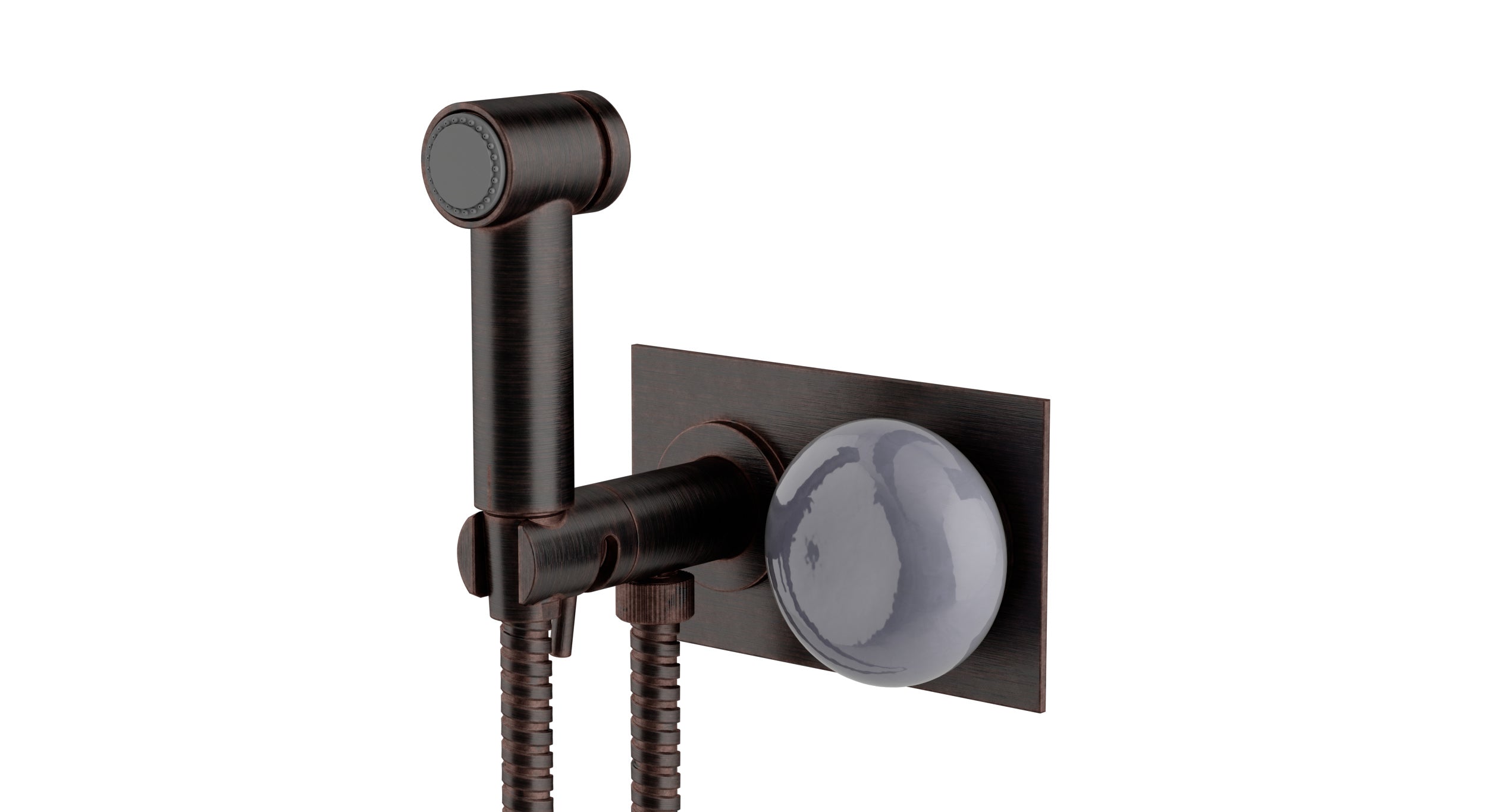 Foundry One Handle Wall Mount Bidet Trim with Pebble Ceramic Knob Handle in Antique Bronze