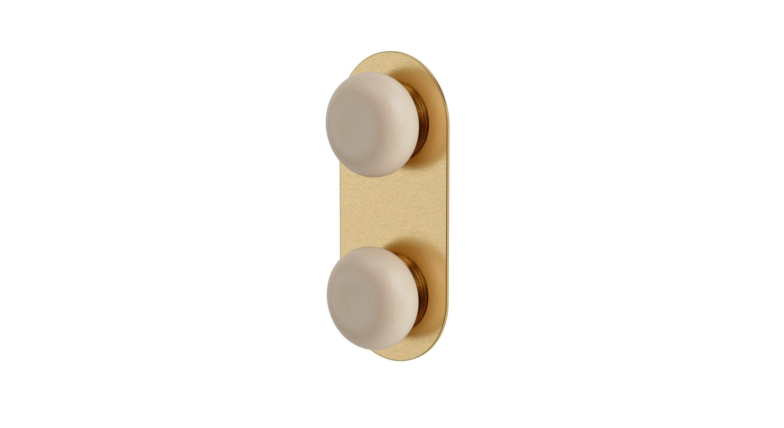 Foundry Two Handle Wall Mount Shower Trim with Pebble Ceramic Knob Handles in Satin Brass