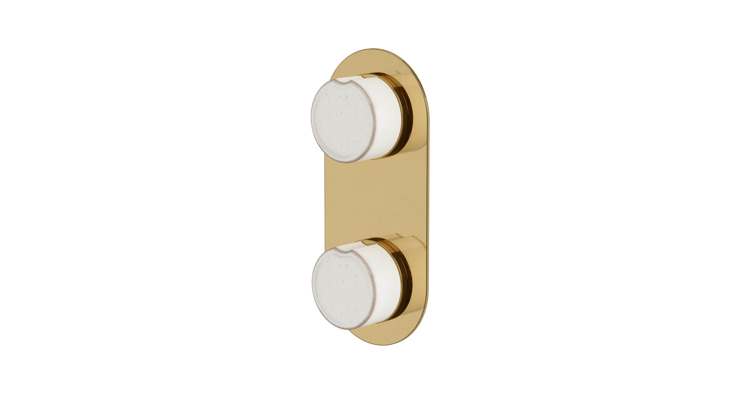 Foundry Two Handle Wall Mount Shower Trim with Groove Ceramic Knob Handles in Uncoated Polished Brass