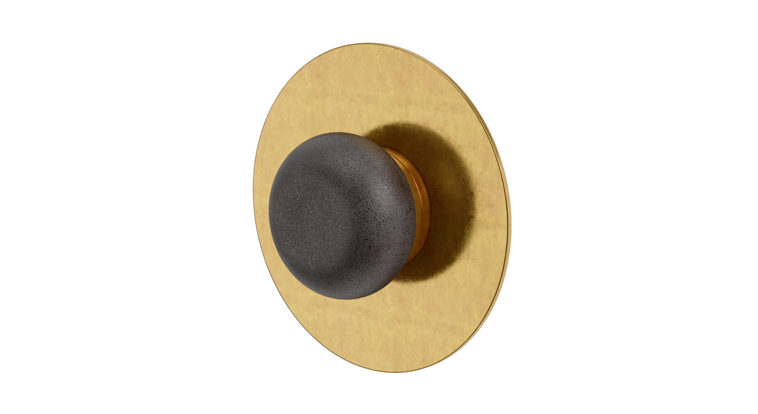 Foundry One Handle Wall Mount Shower Trim with Pebble Ceramic Knob Handle in French Brass