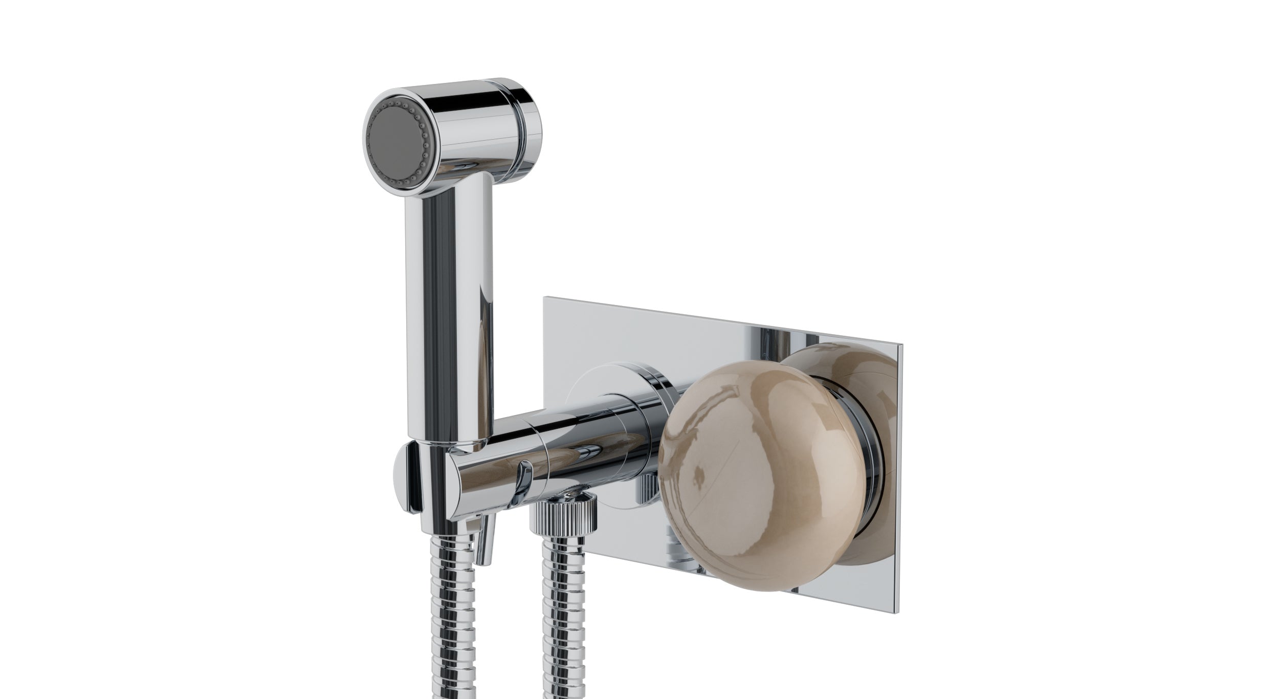 Foundry One Handle Wall Mount Bidet Trim with Pebble Ceramic Knob Handle in Polished Chrome