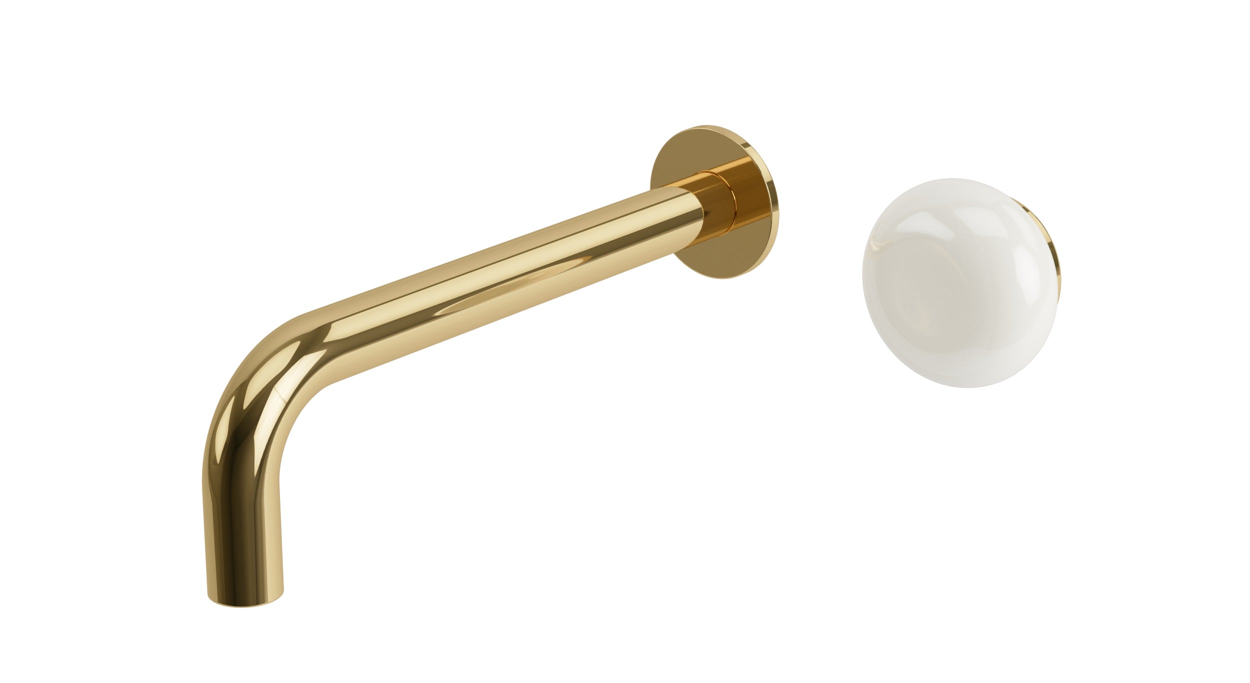 Foundry One Handle Wall Mount 7.5" Lavatory Faucet with Pebble Ceramic Knob Handle in Polished Brass