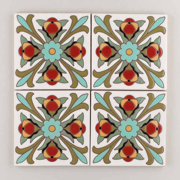 6x6 Handpainted Tile Santiago in Warm Motif
