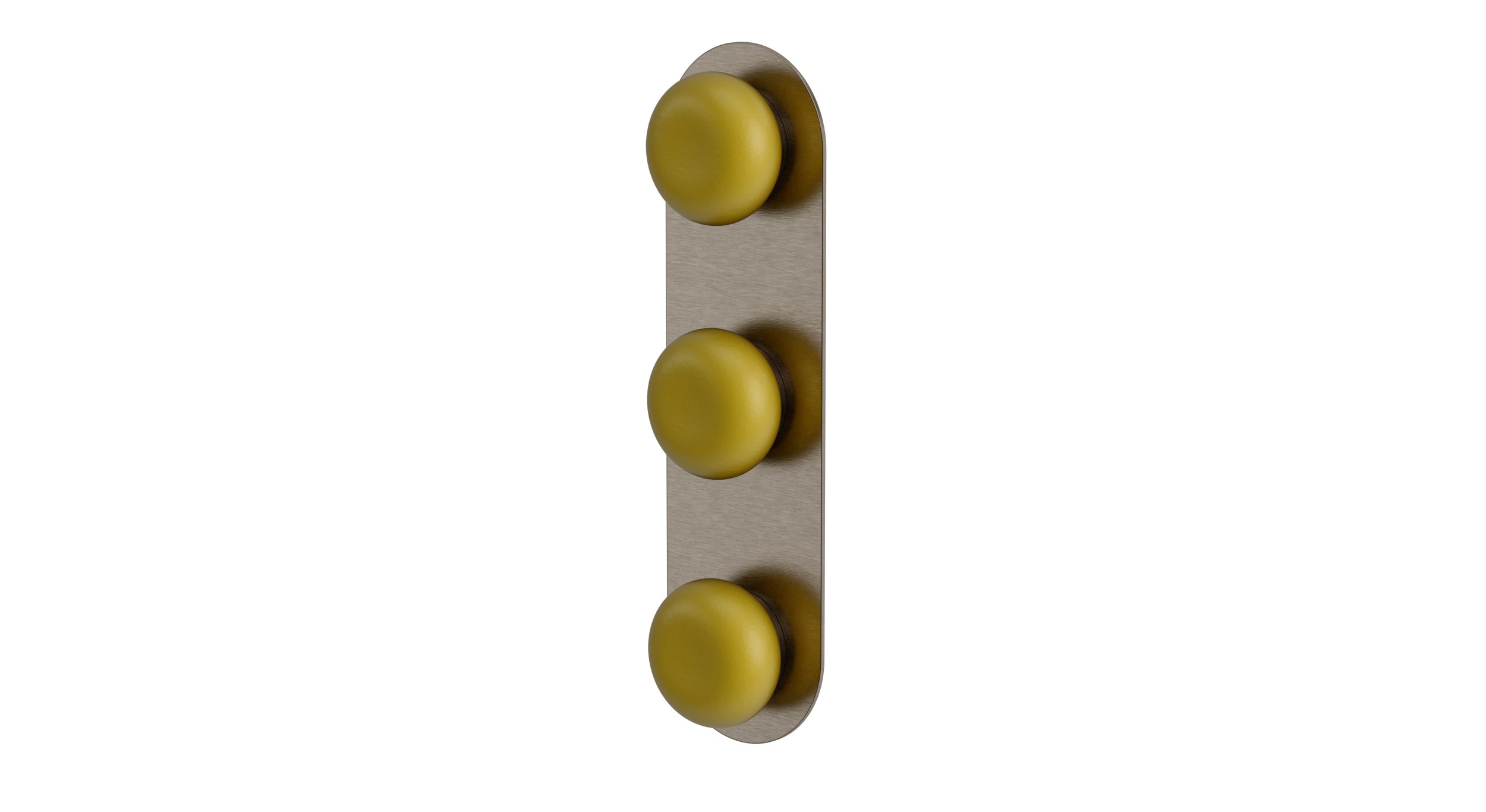 Foundry Three Handle Wall Mount Shower Trim with Pebble Ceramic Knob Handles in Antique Nickel