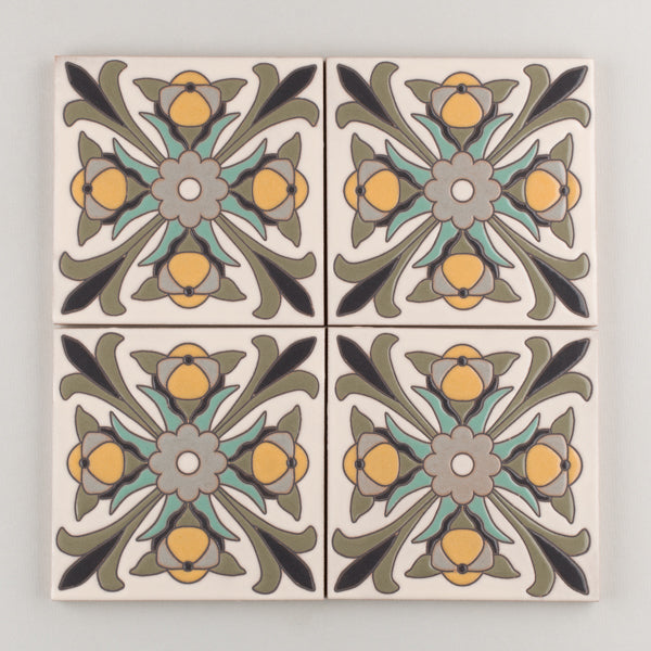 6x6 Handpainted Tile Santiago in Neutral Motif