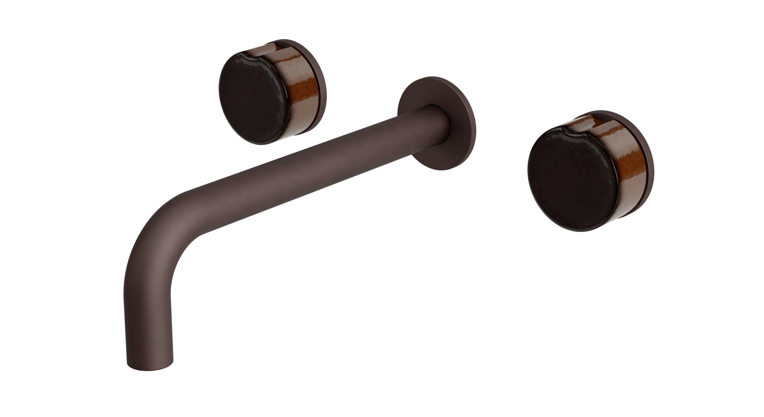 Foundry Two Handle Wall Mount 7.5" Lavatory Faucet with Groove Ceramic Knob Handles in Architectural Copper