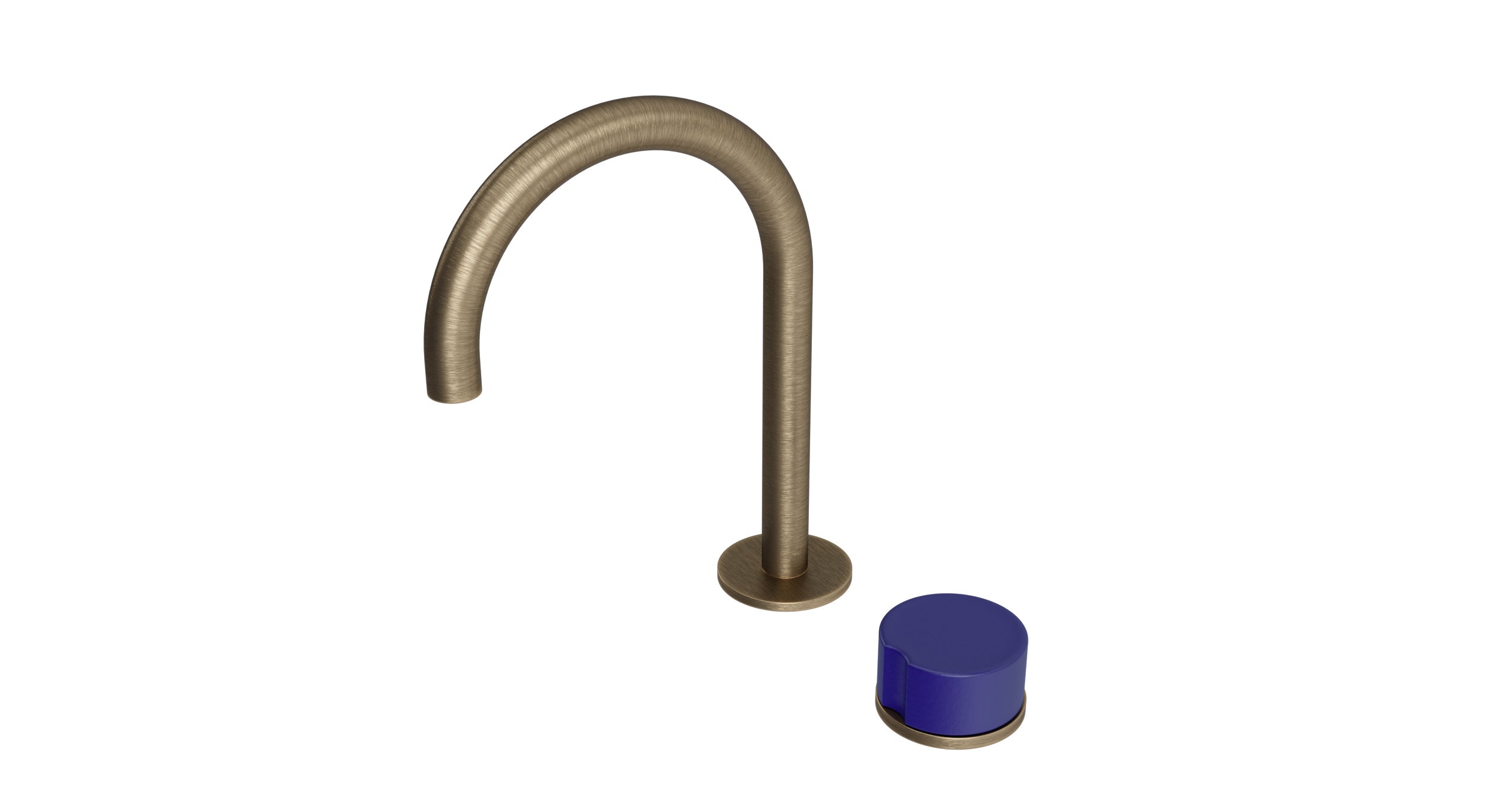 Foundry One Handle Deck Mount Gooseneck Lavatory Faucet with Groove Ceramic Knob Handle in Antique Brass