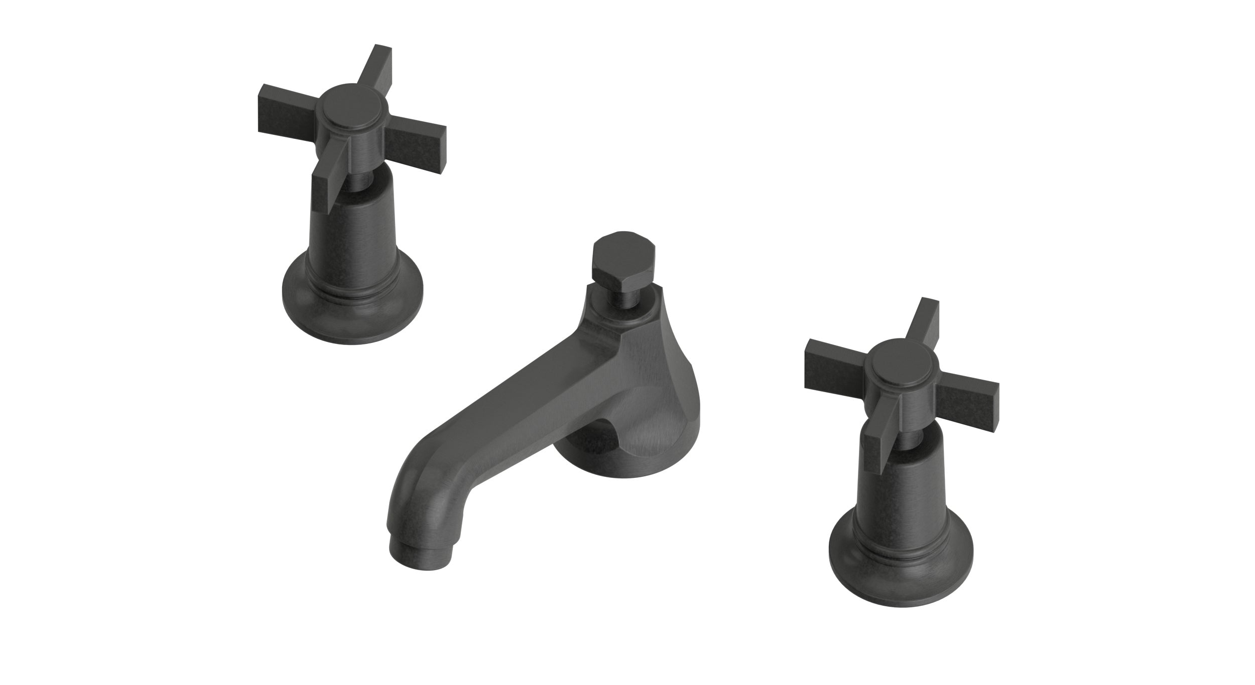 Emerson Two Handle Deck Mount Low Hexagon Lavatory Faucet with Defined Cross Handles in Blackened Nickel