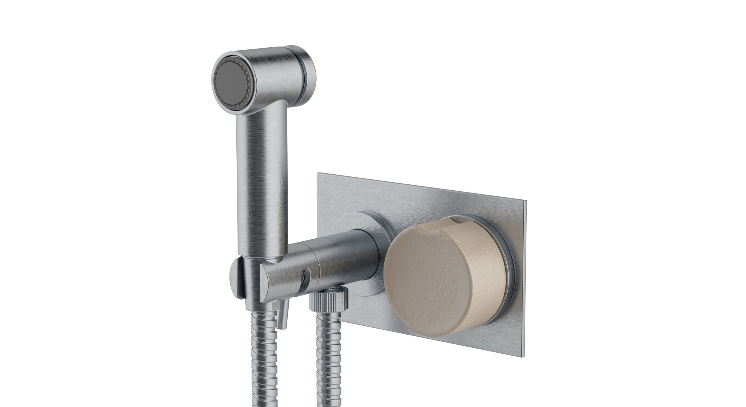 Foundry One Handle Wall Mount Bidet Trim with Groove Ceramic Knob Handle in Satin Chrome