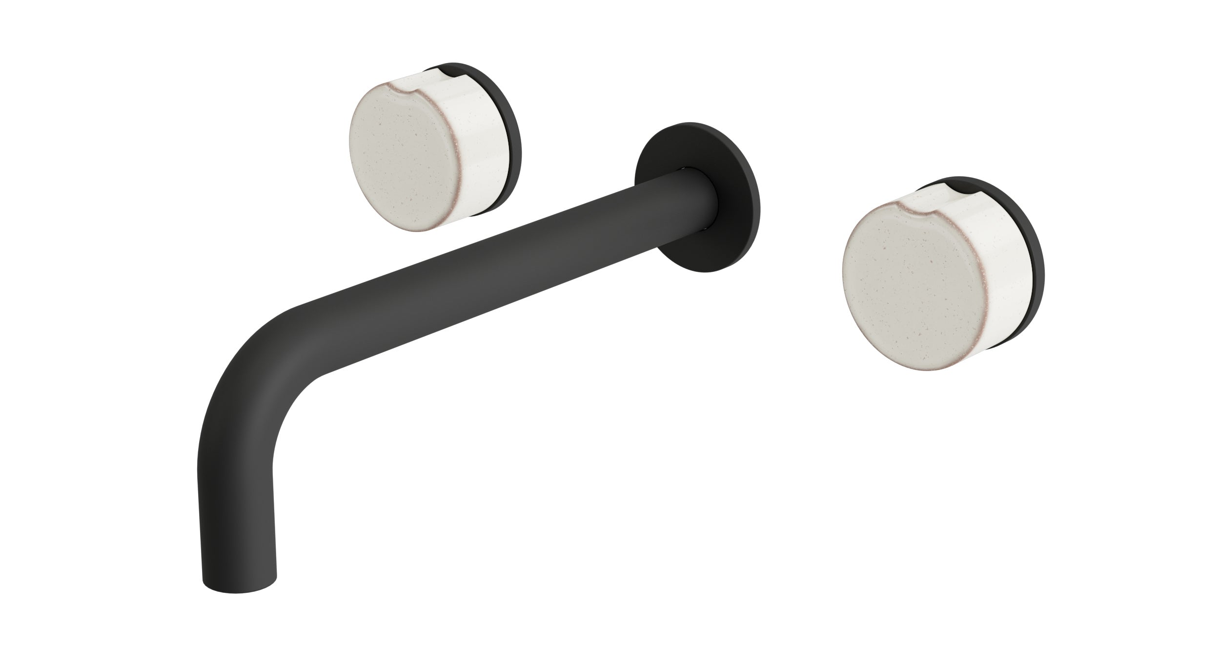 Foundry Two Handle Wall Mount 7.5" Lavatory Faucet with Groove Ceramic Knob Handles in Matte Black