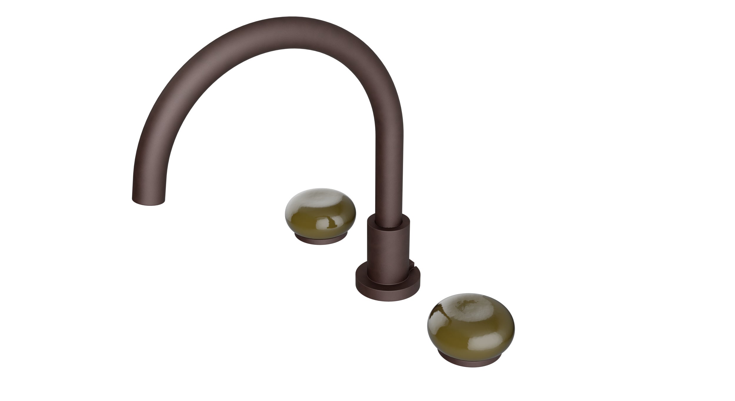 Foundry Two Handle Deck Mount Gooseneck Bath Trim with Pebble Ceramic Knob Handles in Architectural Copper