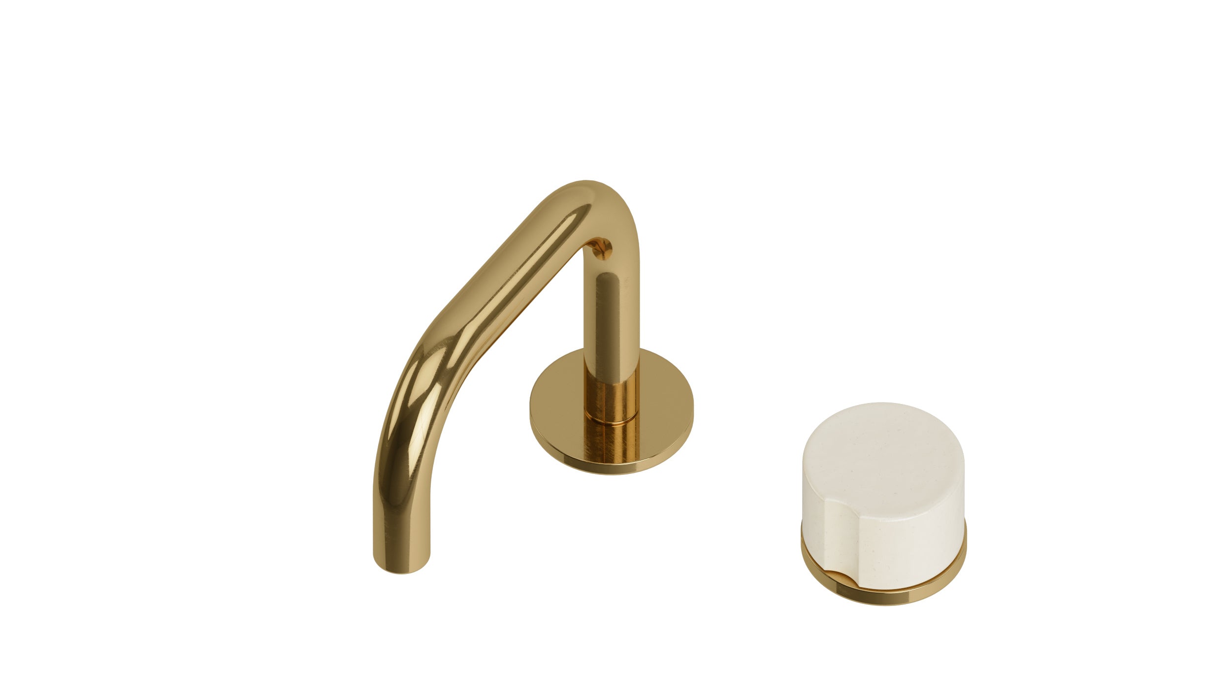 Foundry One Handle Deck Mount Squaretop Lavatory Faucet with Groove Ceramic Knob Handle in Uncoated Polished Brass