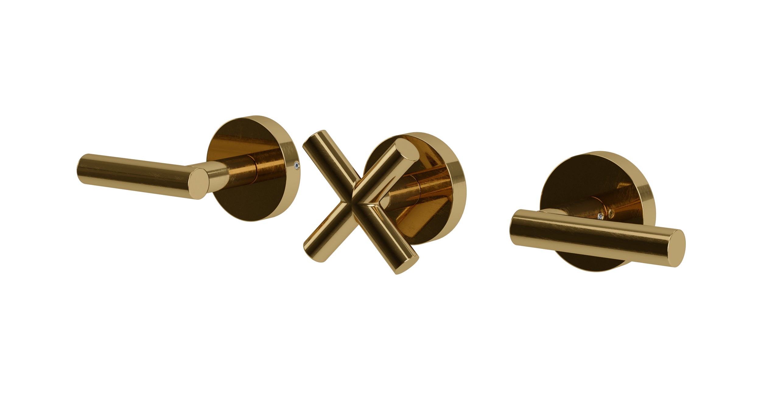 Contour Three Handle Wall Mount Bath Trim with Diverter/Volume Control and Soft Cross/Soft Lever Handles in Uncoated Polished Brass