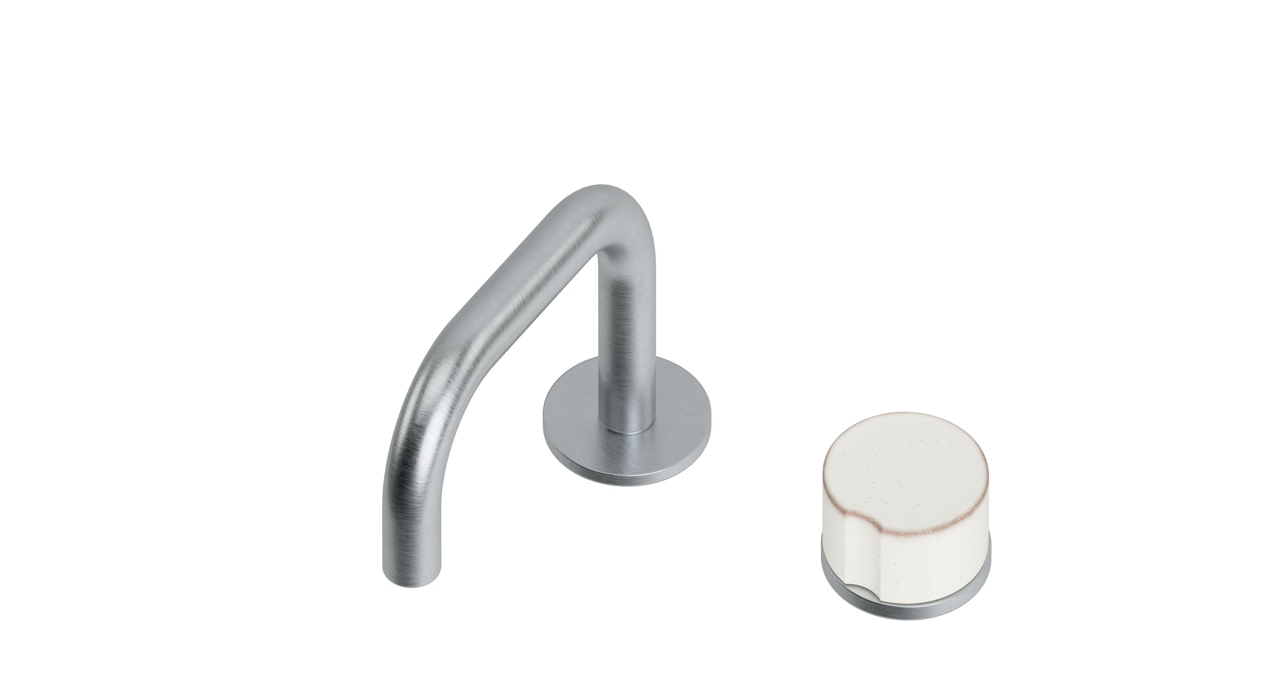 Foundry One Handle Deck Mount Squaretop Lavatory Faucet with Groove Ceramic Knob Handle in Satin Chrome
