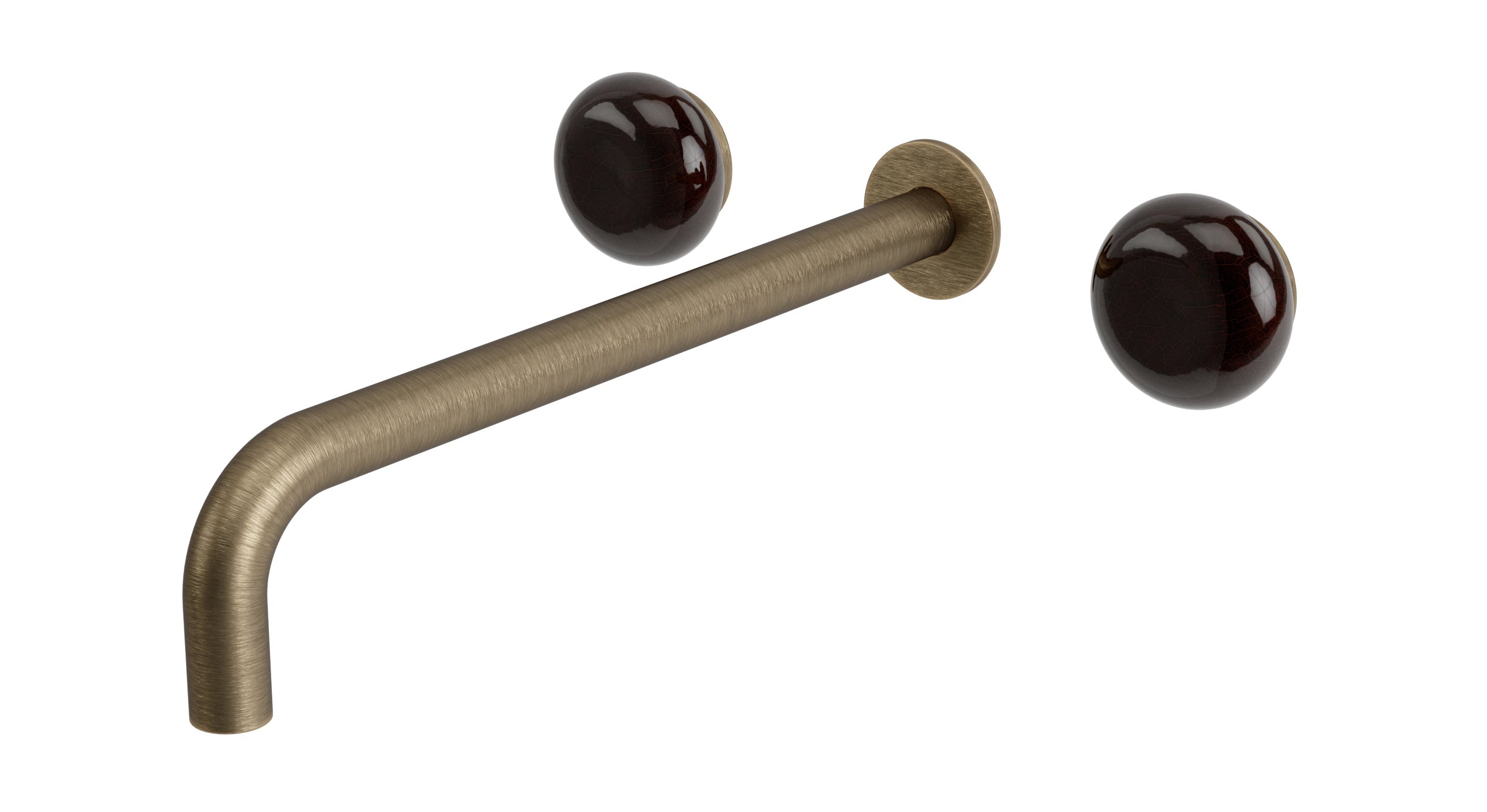 Foundry Two Handle Wall Mount 12" Lavatory Faucet with Pebble Ceramic Knob Handles in Antique Nickel