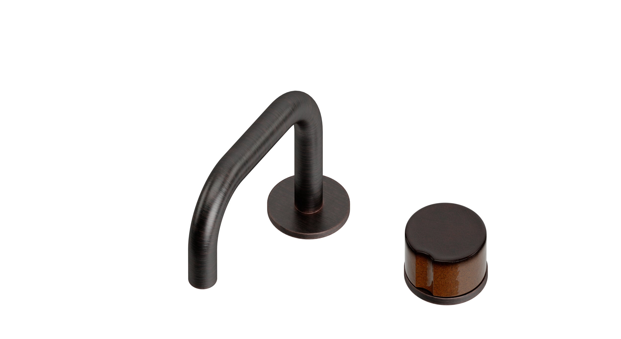 Foundry One Handle Deck Mount Squaretop Lavatory Faucet with Groove Ceramic Knob Handle in Antique Bronze