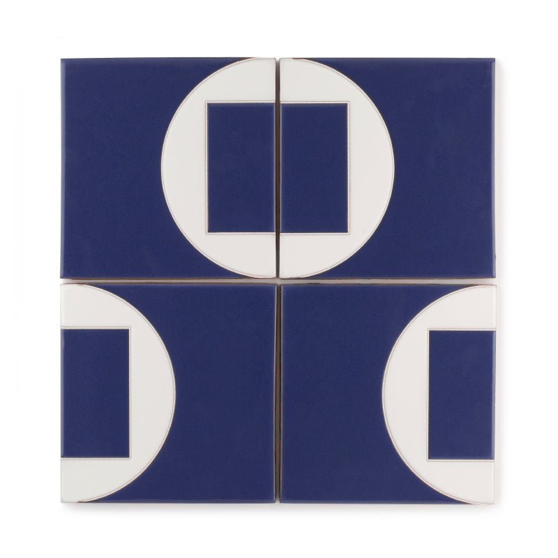 4x4 Handpainted Tile Dot Dash 8 in Lapis