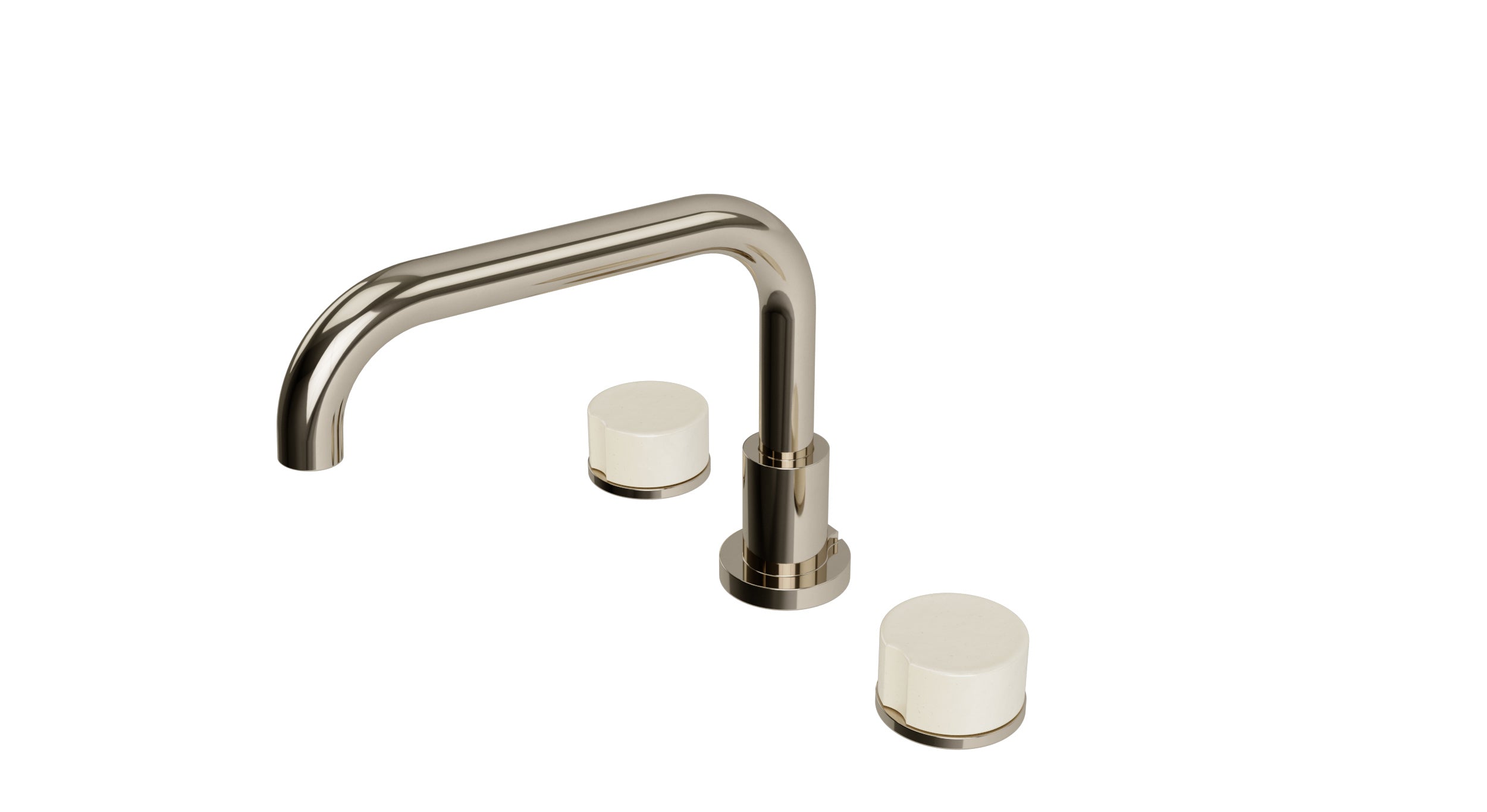 Foundry Two Handle Deck Mount Squaretop Bath Trim with Groove Ceramic Knob Handles in Polished Nickel