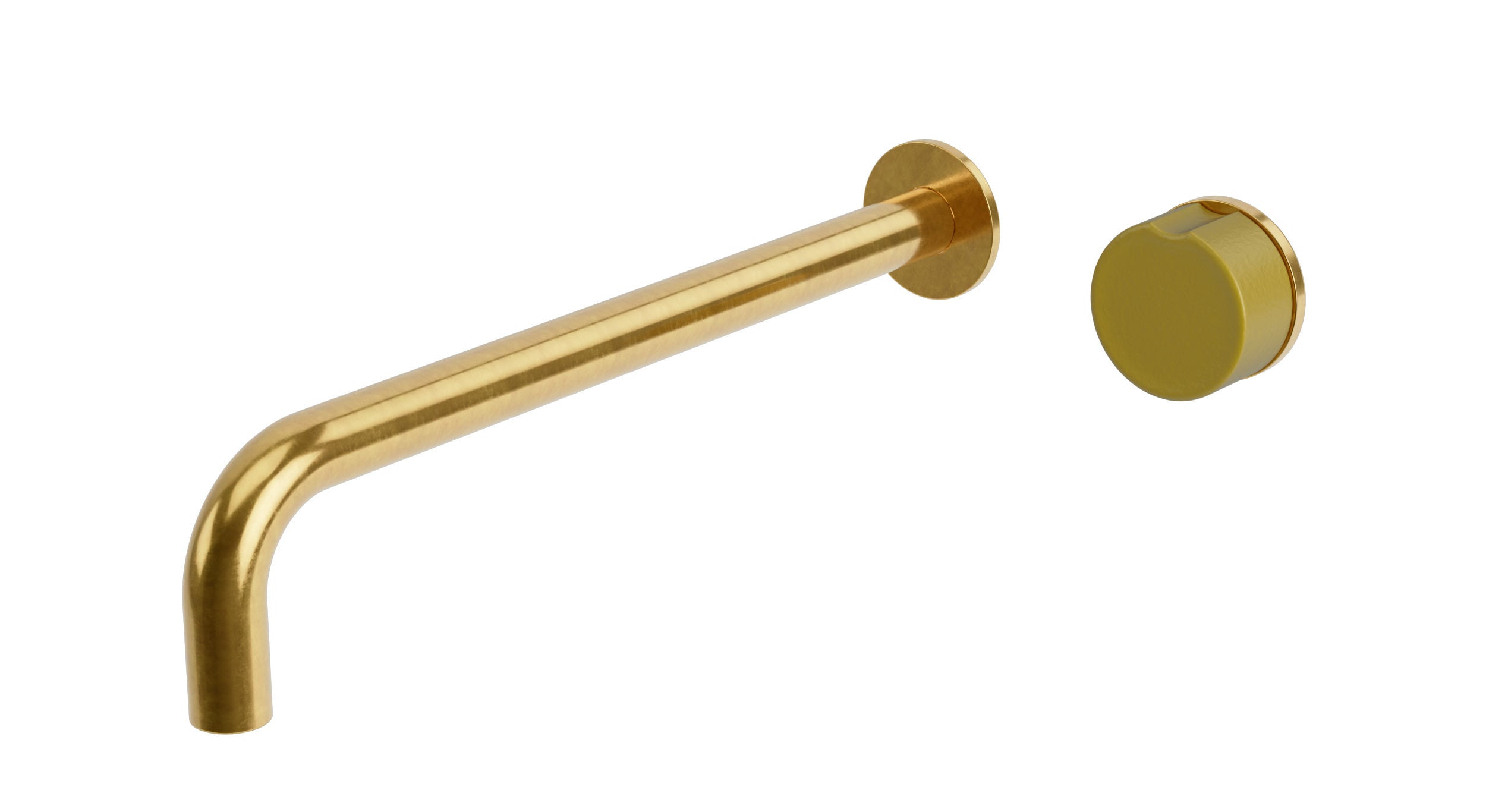 Foundry One Handle Wall Mount 12" Lavatory Faucet with Pebble Ceramic Knob Handle in French Brass