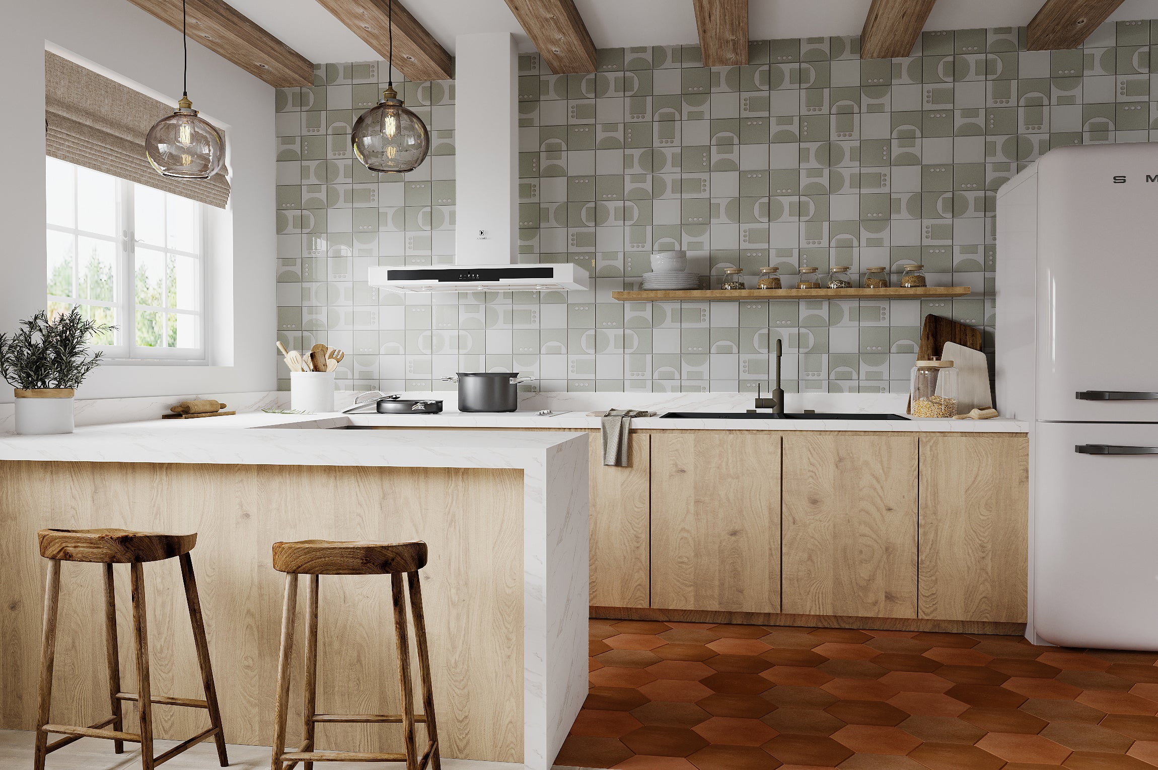 6x6 Handpainted Tile Dot Dash 3 in Plein Aire