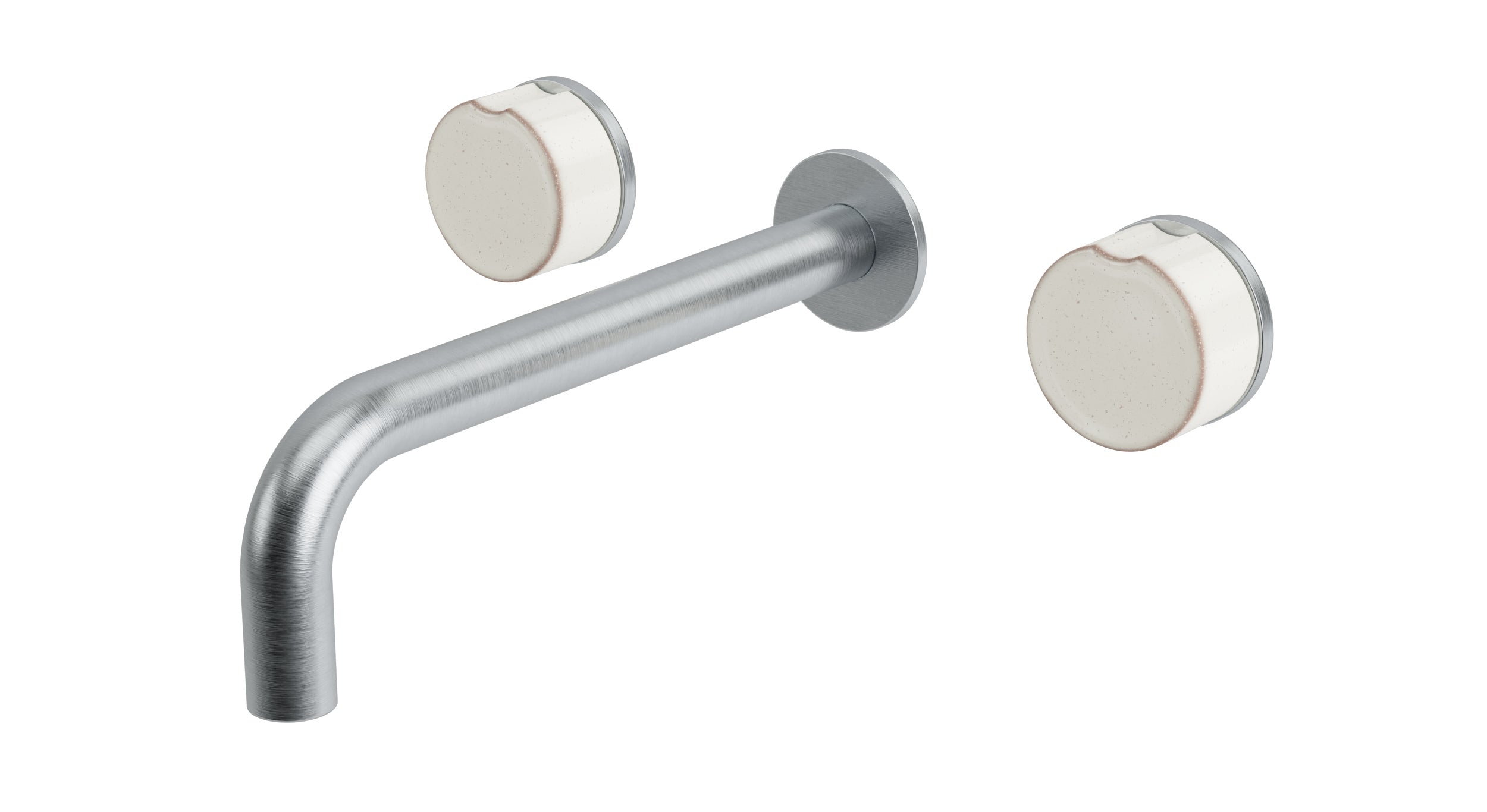 Foundry Two Handle Wall Mount 7.5" Lavatory Faucet with Groove Ceramic Knob Handles in Satin Chrome