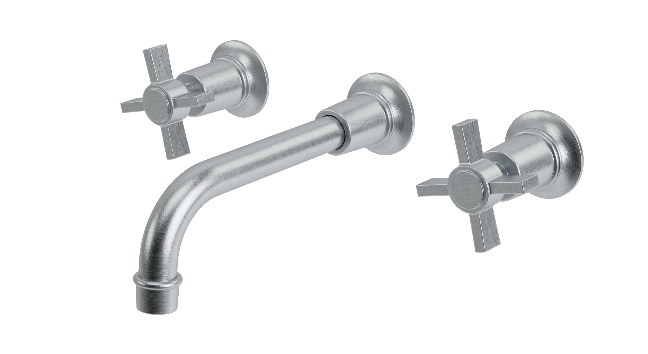 Emerson Two Handle Wall Mount 8.25" Lavatory Faucet with Defined Cross Handles in Satin Chrome