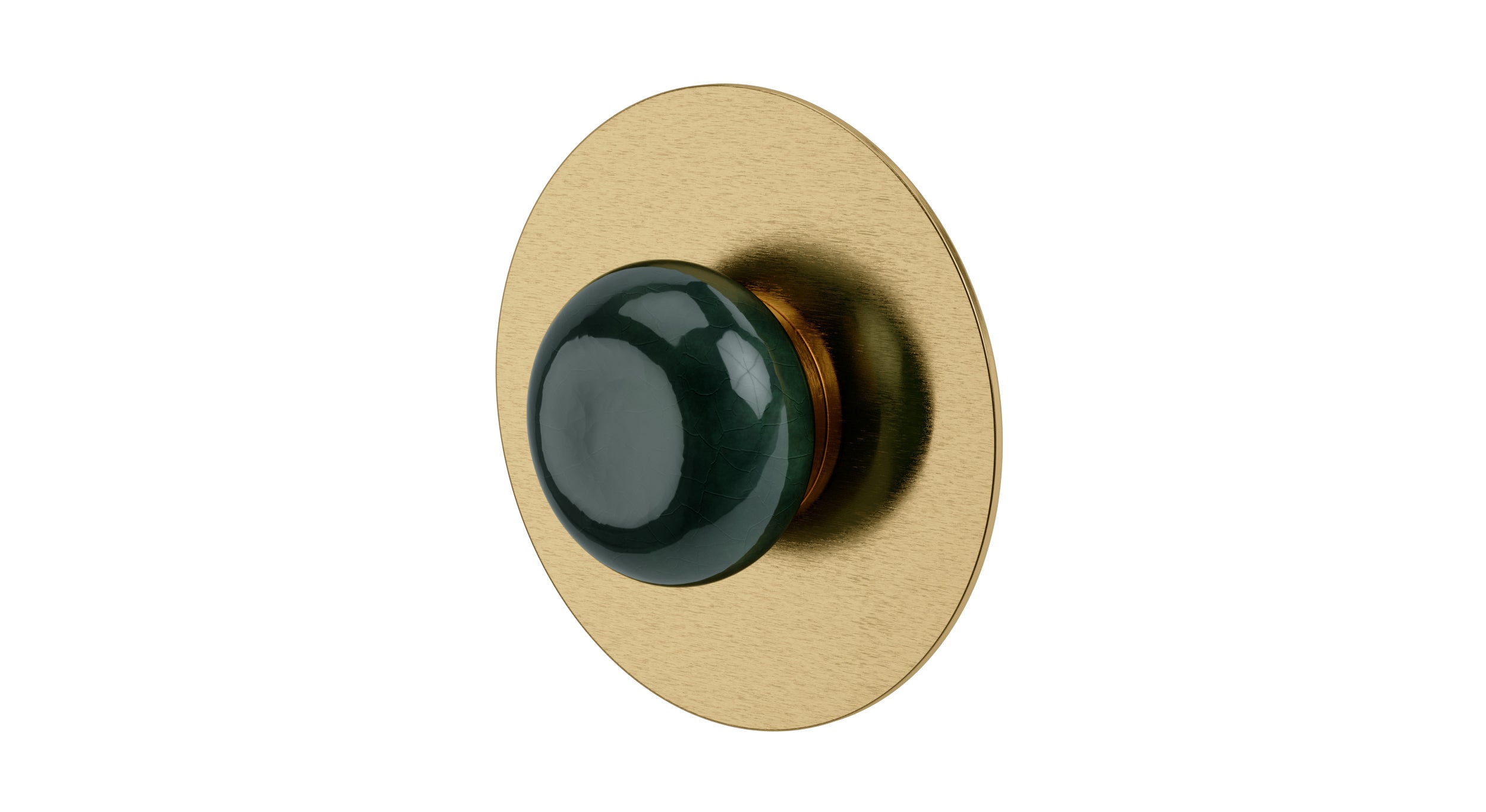 Foundry One Handle Wall Mount Shower Trim with Pebble Ceramic Knob Handle in Satin Brass