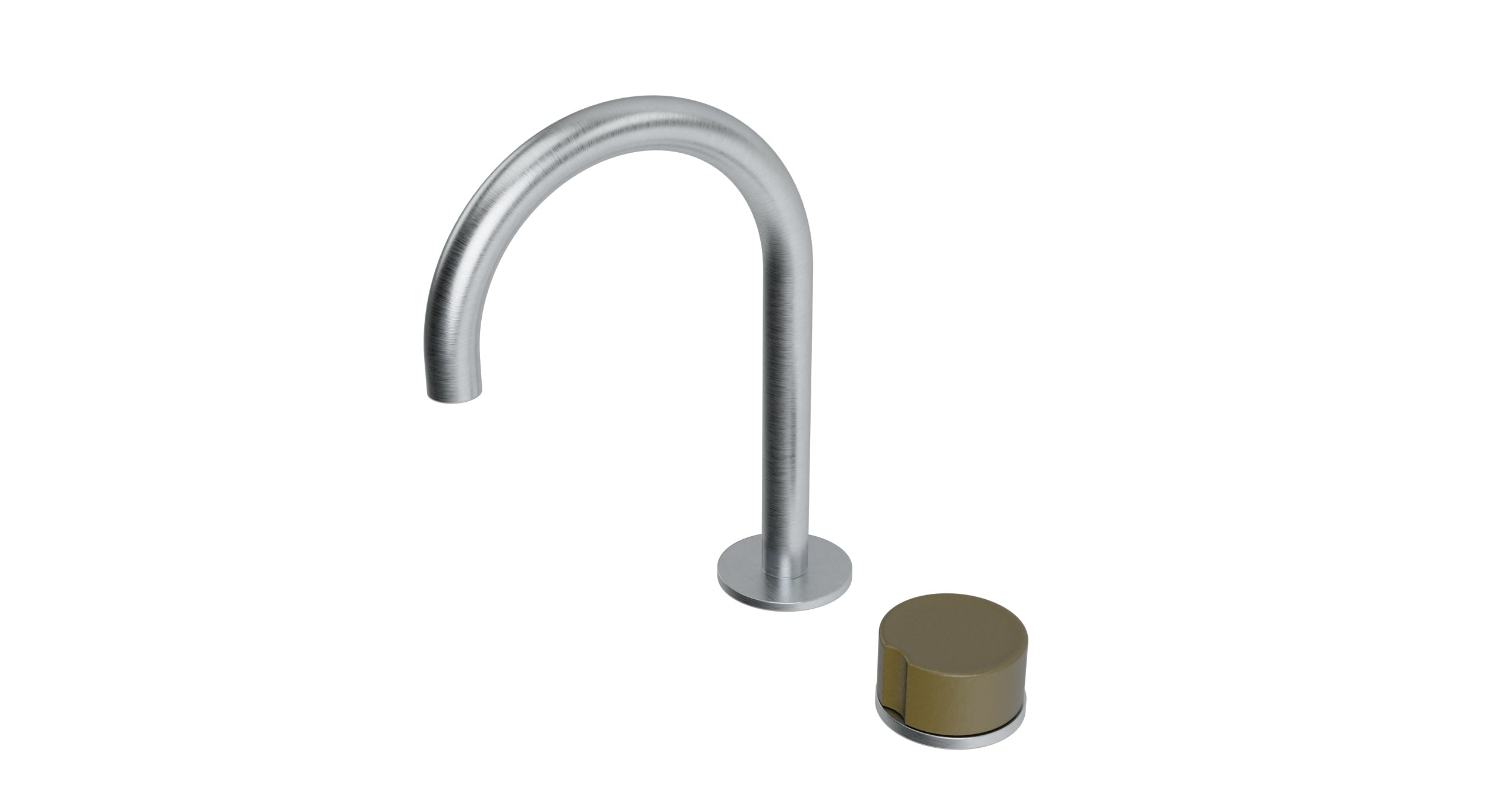 Foundry One Handle Deck Mount Gooseneck Lavatory Faucet with Groove Ceramic Knob Handle in Satin Chrome