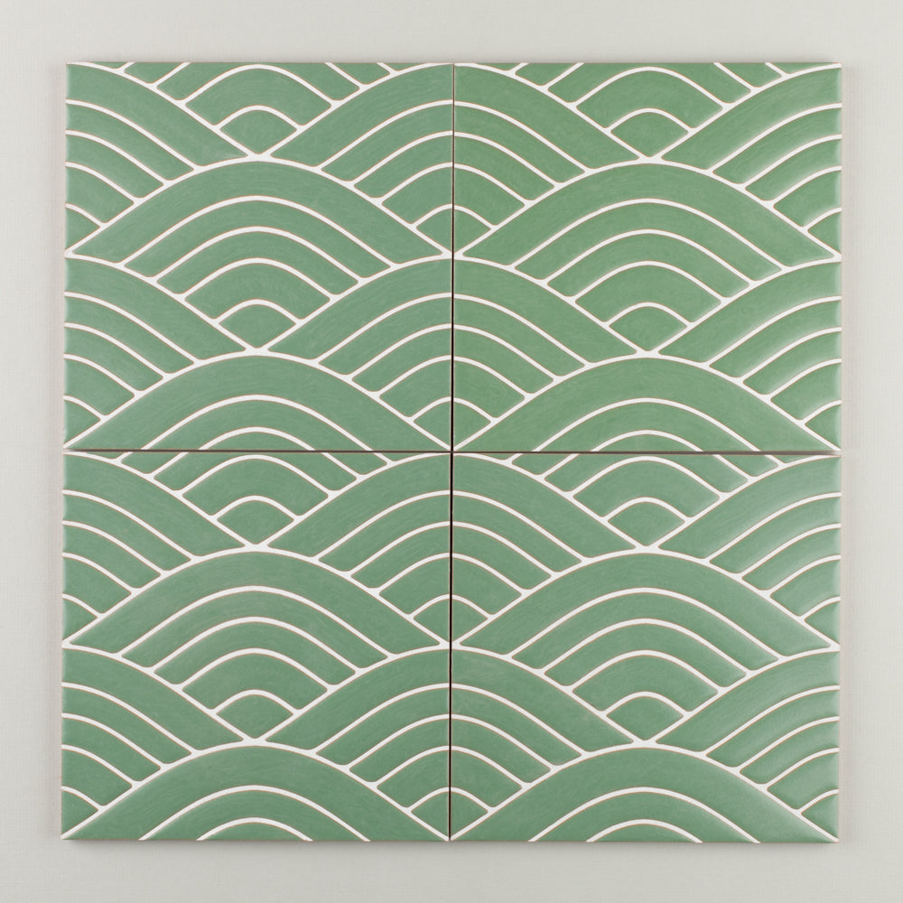 8x8 Handpainted Tile Summit in Green Motif