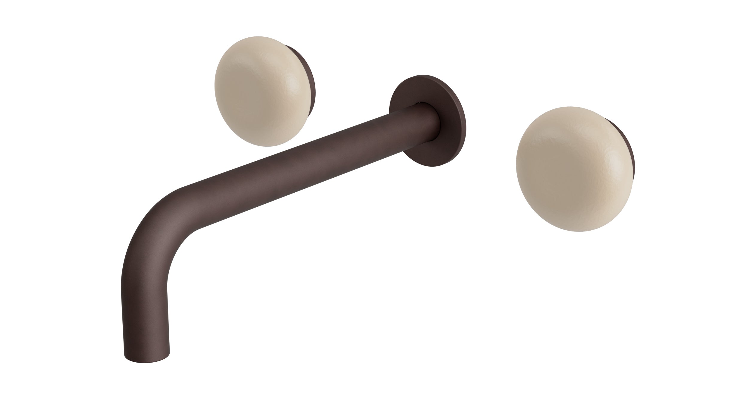 Foundry Two Handle Wall Mount 7.5" Lavatory Faucet with Pebble Ceramic Knob Handles in Architectural Copper