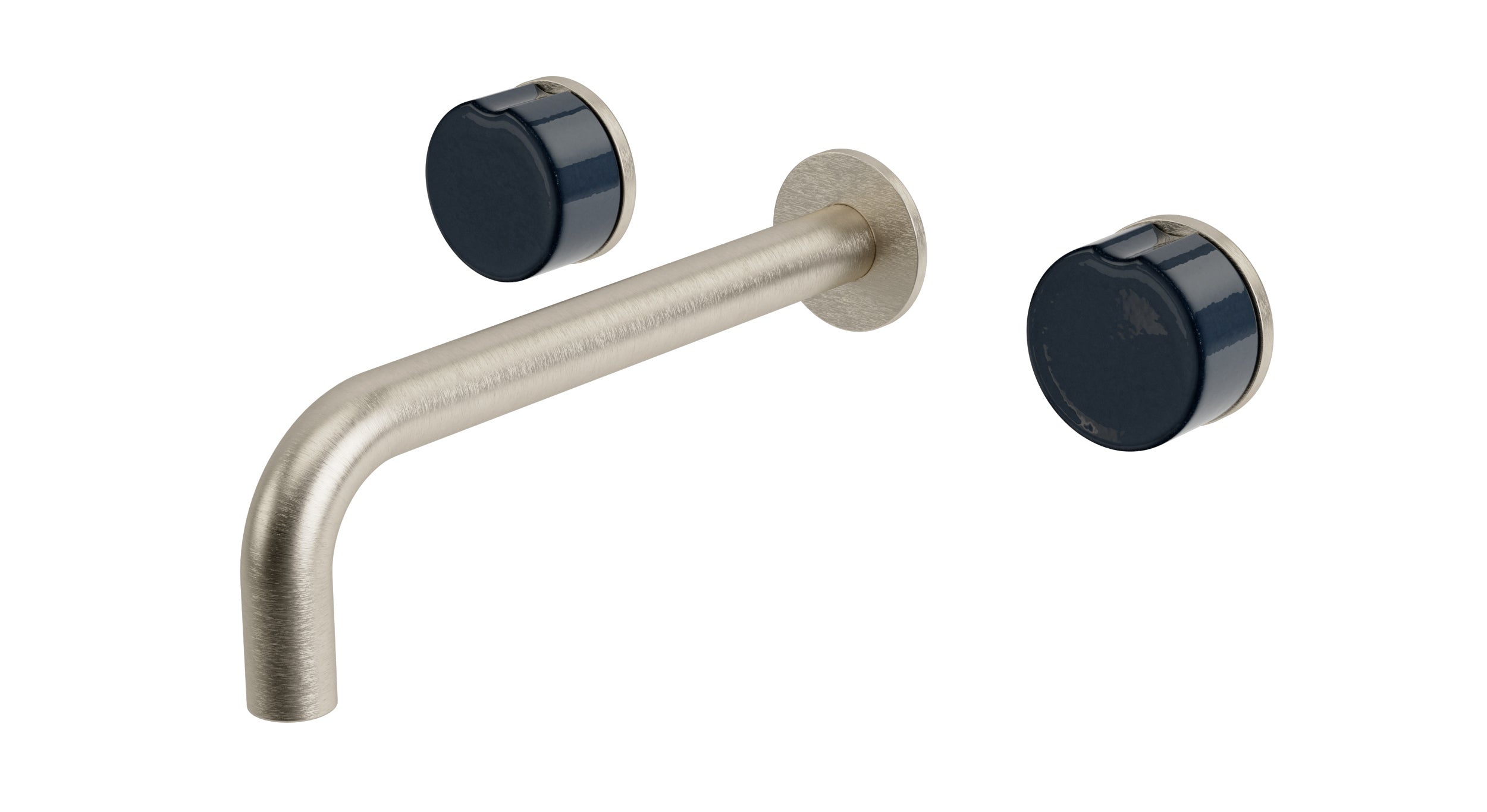 Foundry Two Handle Wall Mount 7.5" Lavatory Faucet with Groove Ceramic Knob Handles in Satin Nickel