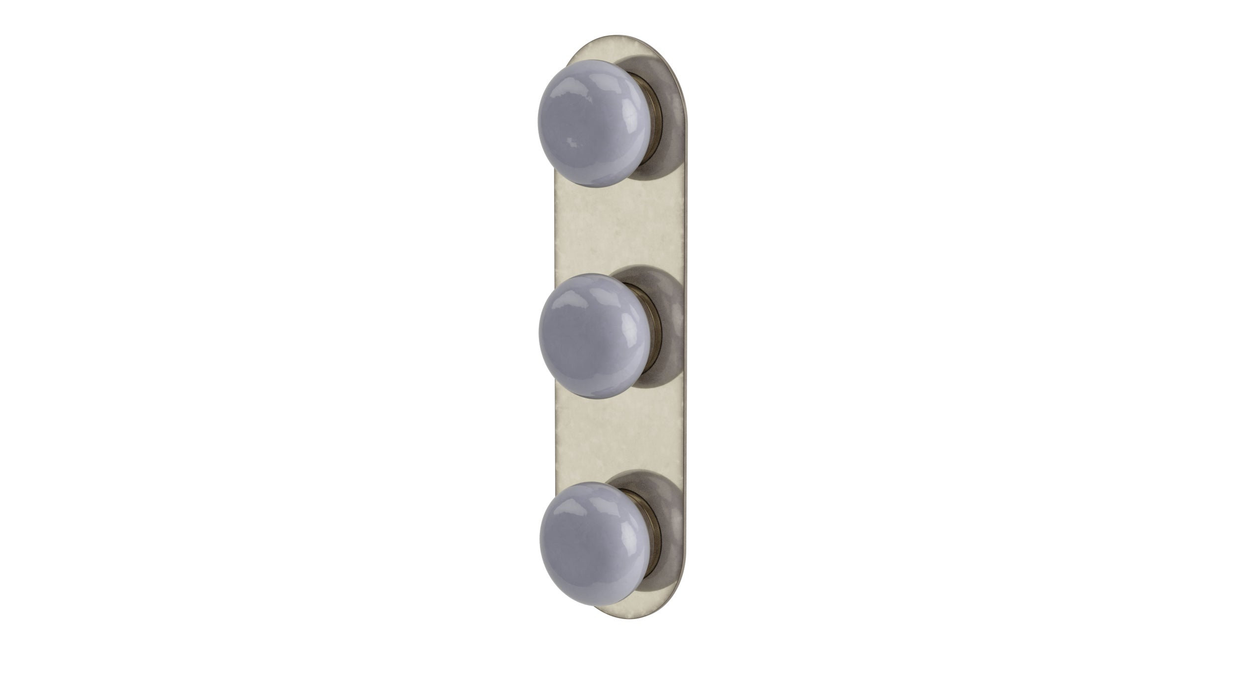 Foundry Three Handle Wall Mount Shower Trim with Pebble Ceramic Knob Handles in French Nickel