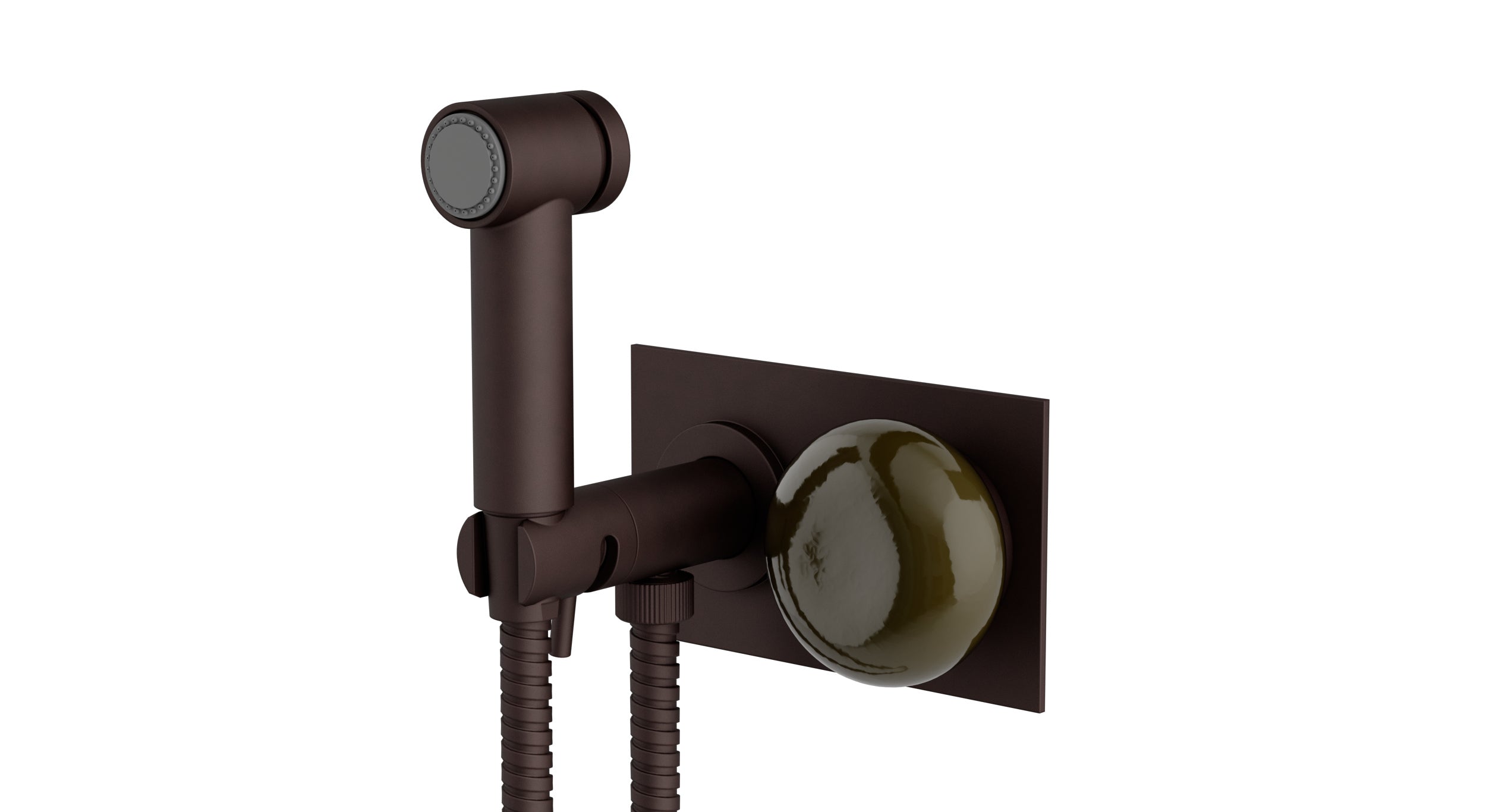 Foundry One Handle Wall Mount Bidet Trim with Pebble Ceramic Knob Handle in Architectural Copper