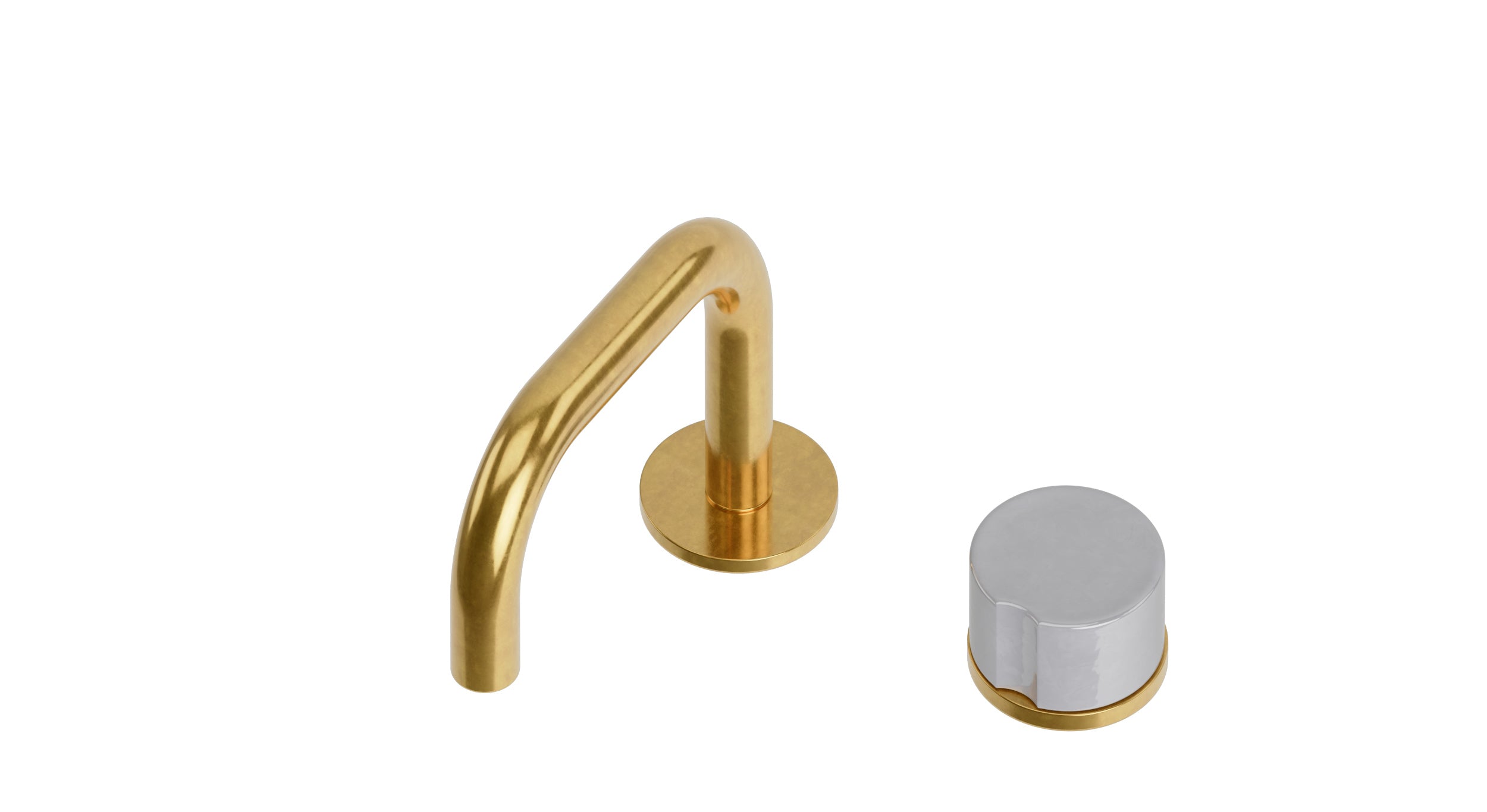 Foundry One Handle Deck Mount Squaretop Lavatory Faucet with Groove Ceramic Knob Handle in French Brass