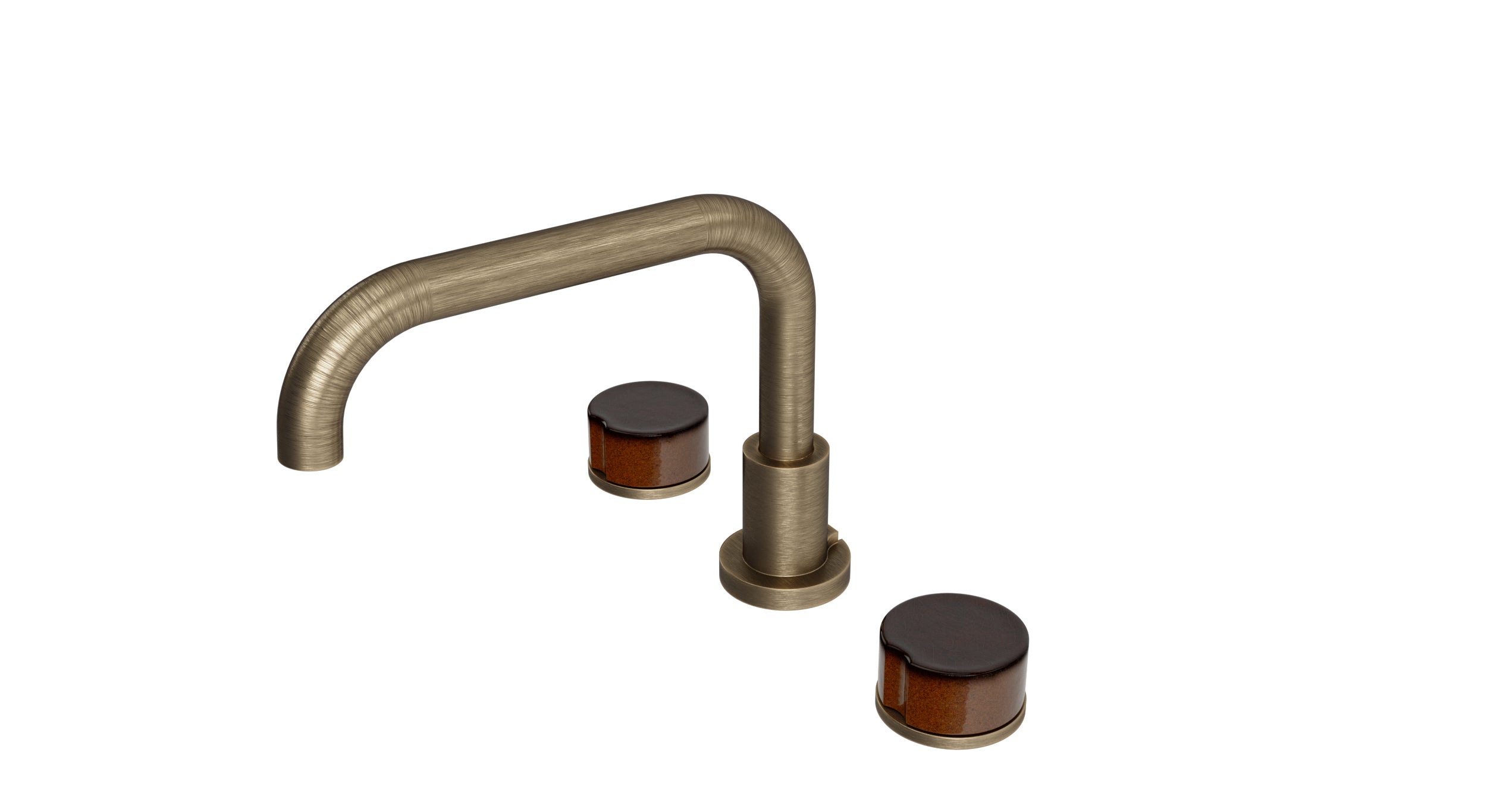 Foundry Two Handle Deck Mount Squaretop Bath Trim with Groove Ceramic Knob Handles in Antique Brass