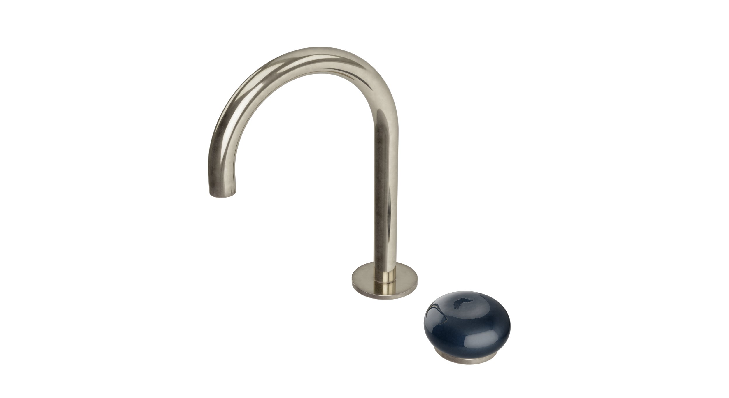 Foundry One Handle Deck Mount Gooseneck Lavatory Faucet with Pebble Ceramic Knob Handle in French Nickel