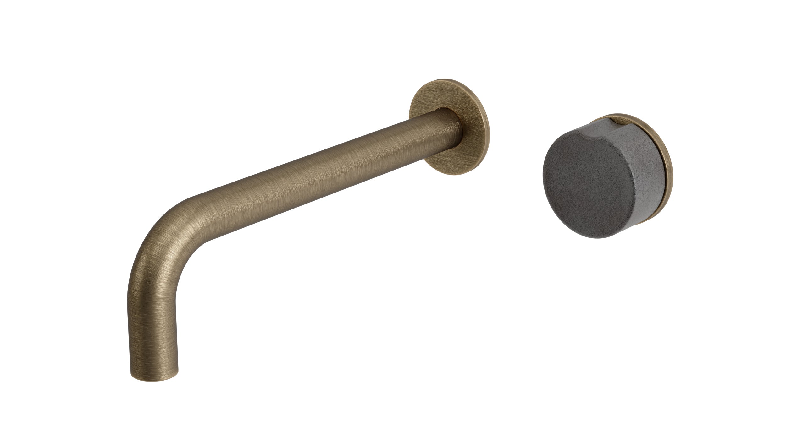 Foundry One Handle Wall Mount 7.5" Lavatory Faucet with Groove Ceramic Knob Handle in Antique Brass