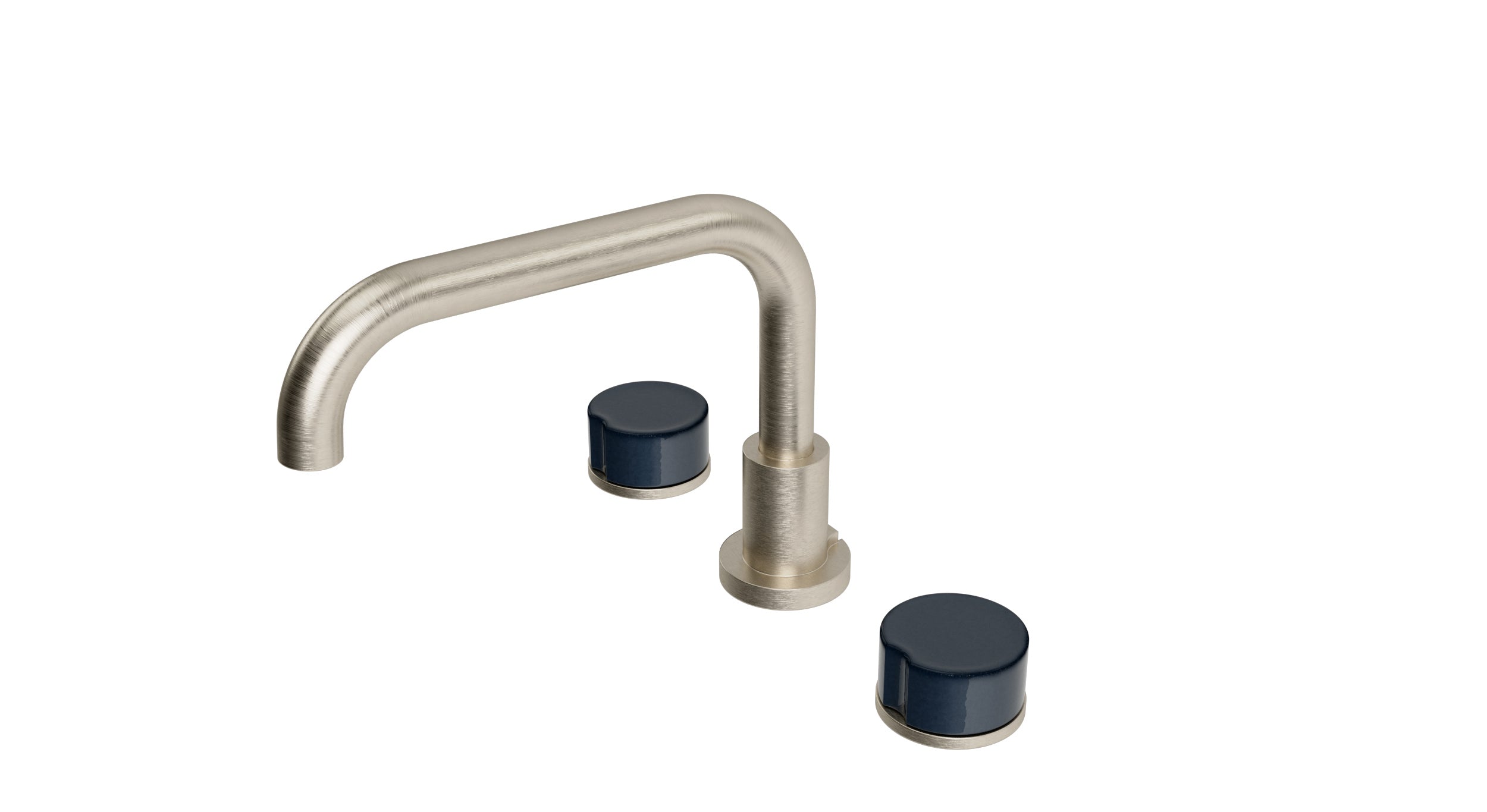 Foundry Two Handle Deck Mount Squaretop Bath Trim with Groove Ceramic Knob Handles in Satin Nickel