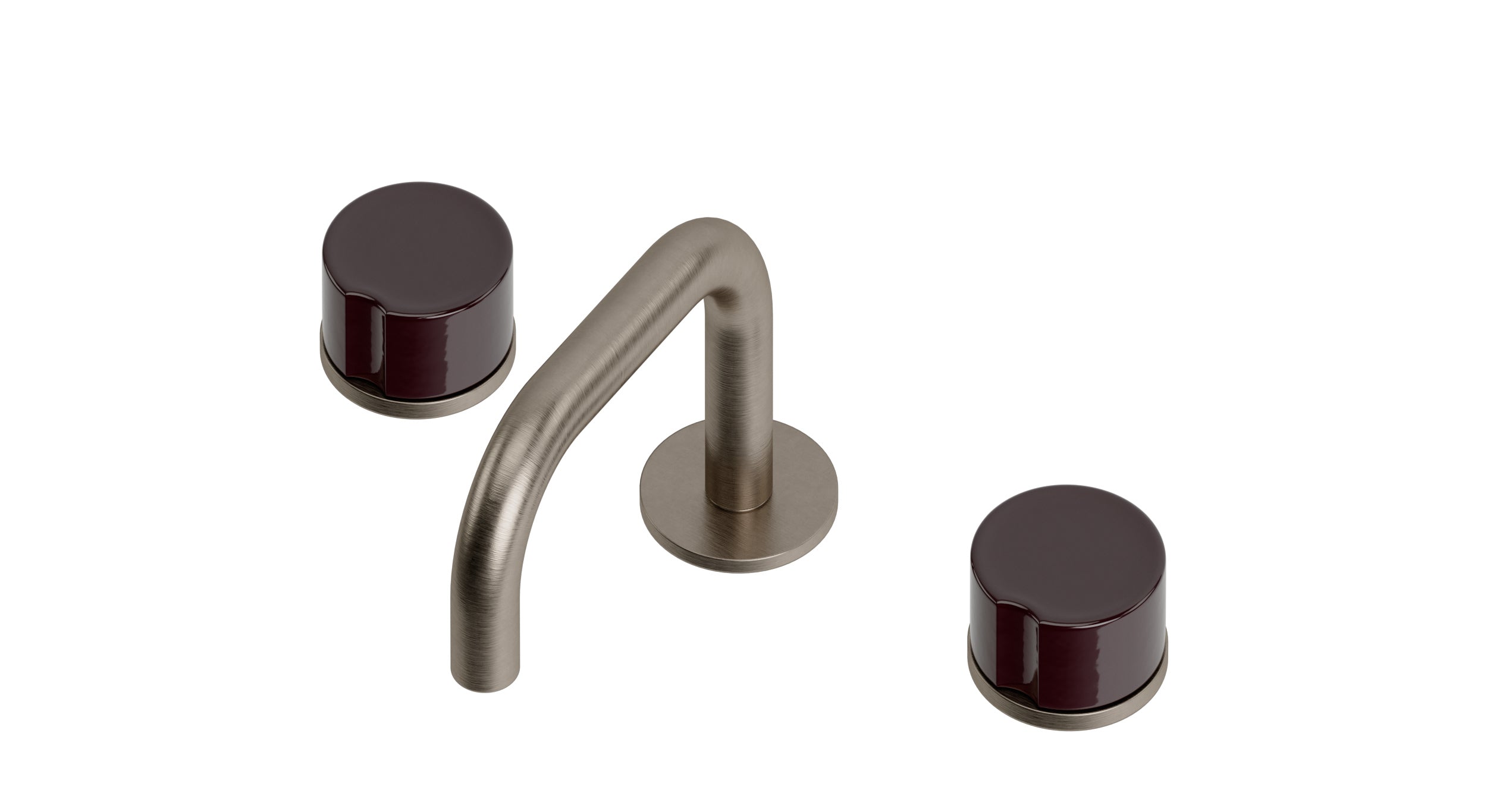 Foundry Two Handle Deck Mount Squaretop Lavatory Faucet with Groove Ceramic Knob Handles in Antique Nickel