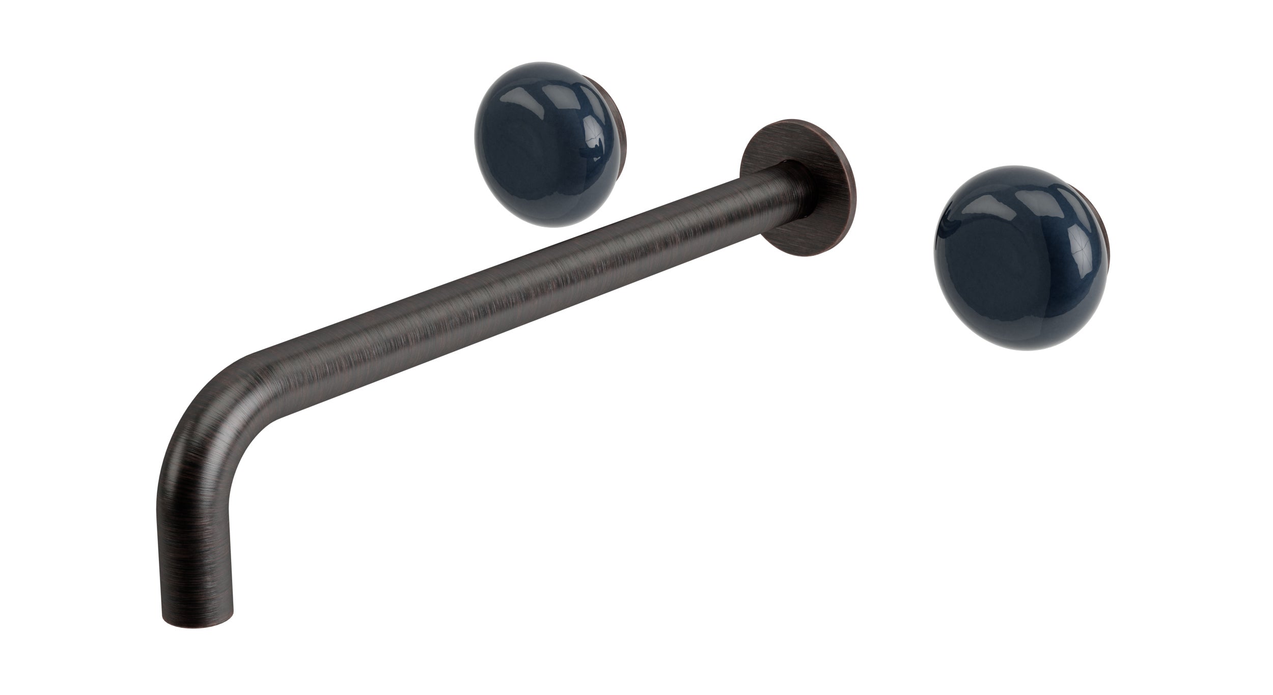 Foundry Two Handle Wall Mount 12" Lavatory Faucet with Pebble Ceramic Knob Handles in Antique Bronze