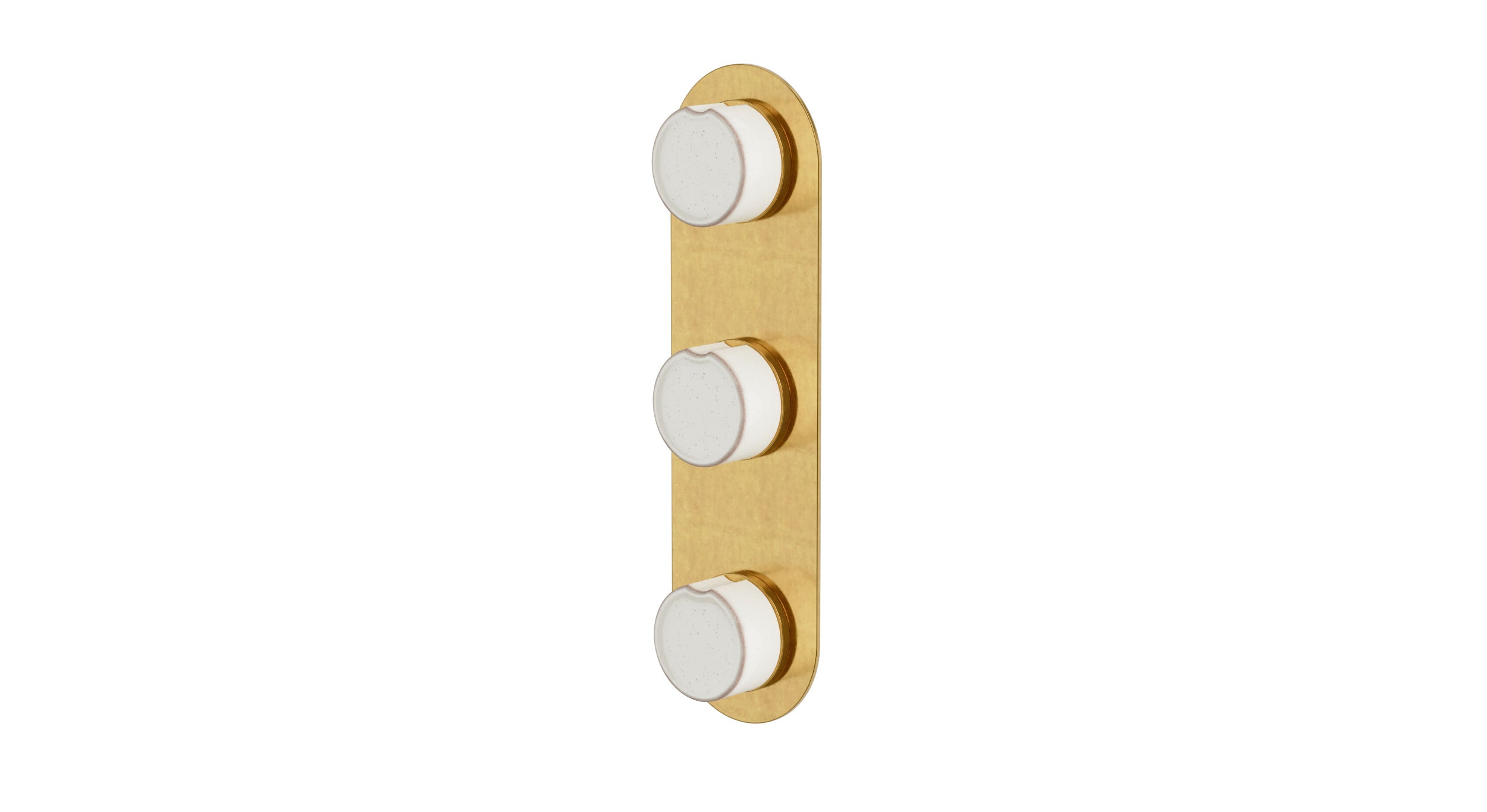 Foundry Three Handle Wall Mount Shower Trim with Groove Ceramic Knob Handles in French Brass