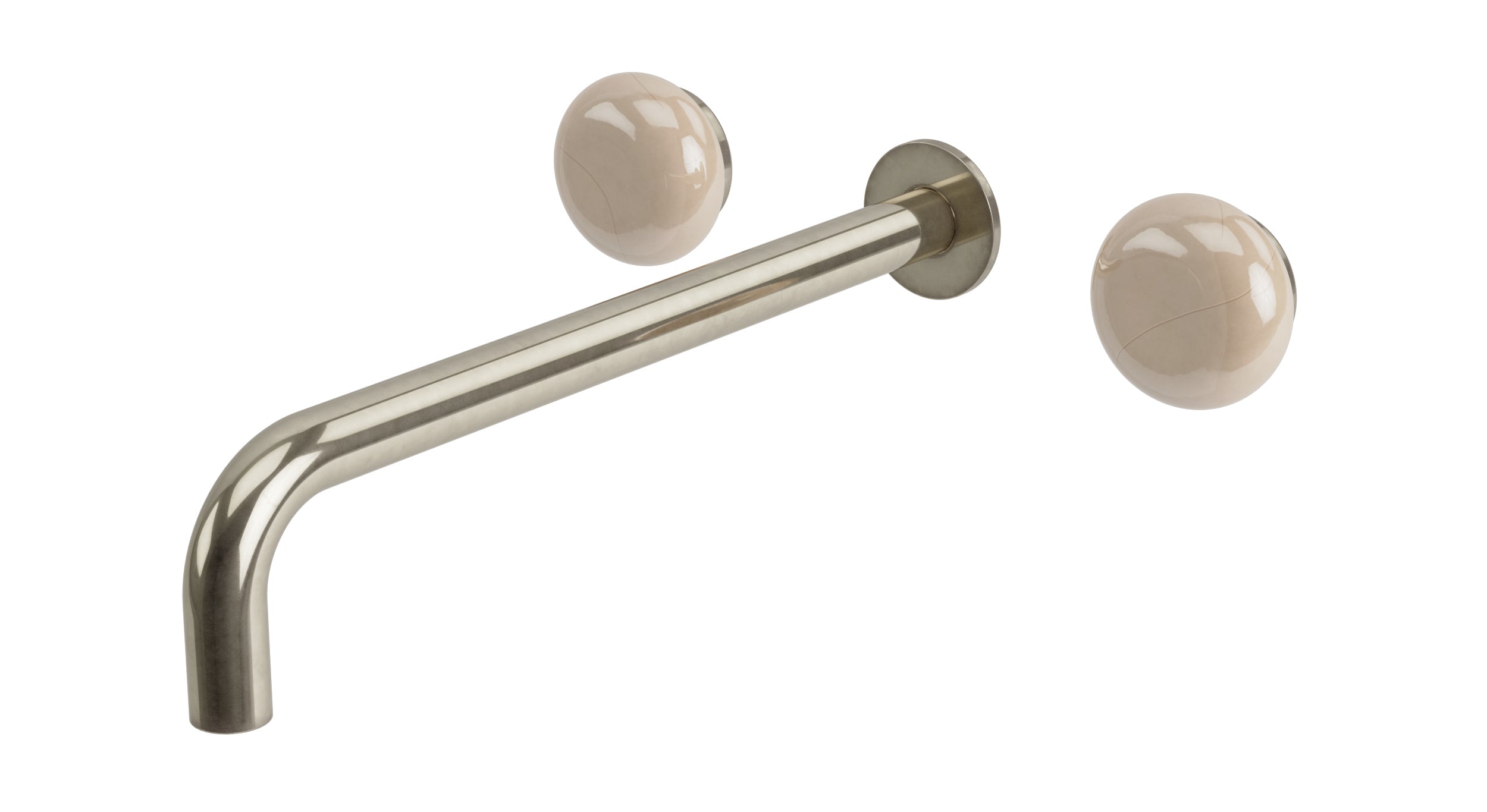 Foundry Two Handle Wall Mount 12" Lavatory Faucet with Pebble Ceramic Knob Handles in French Nickel