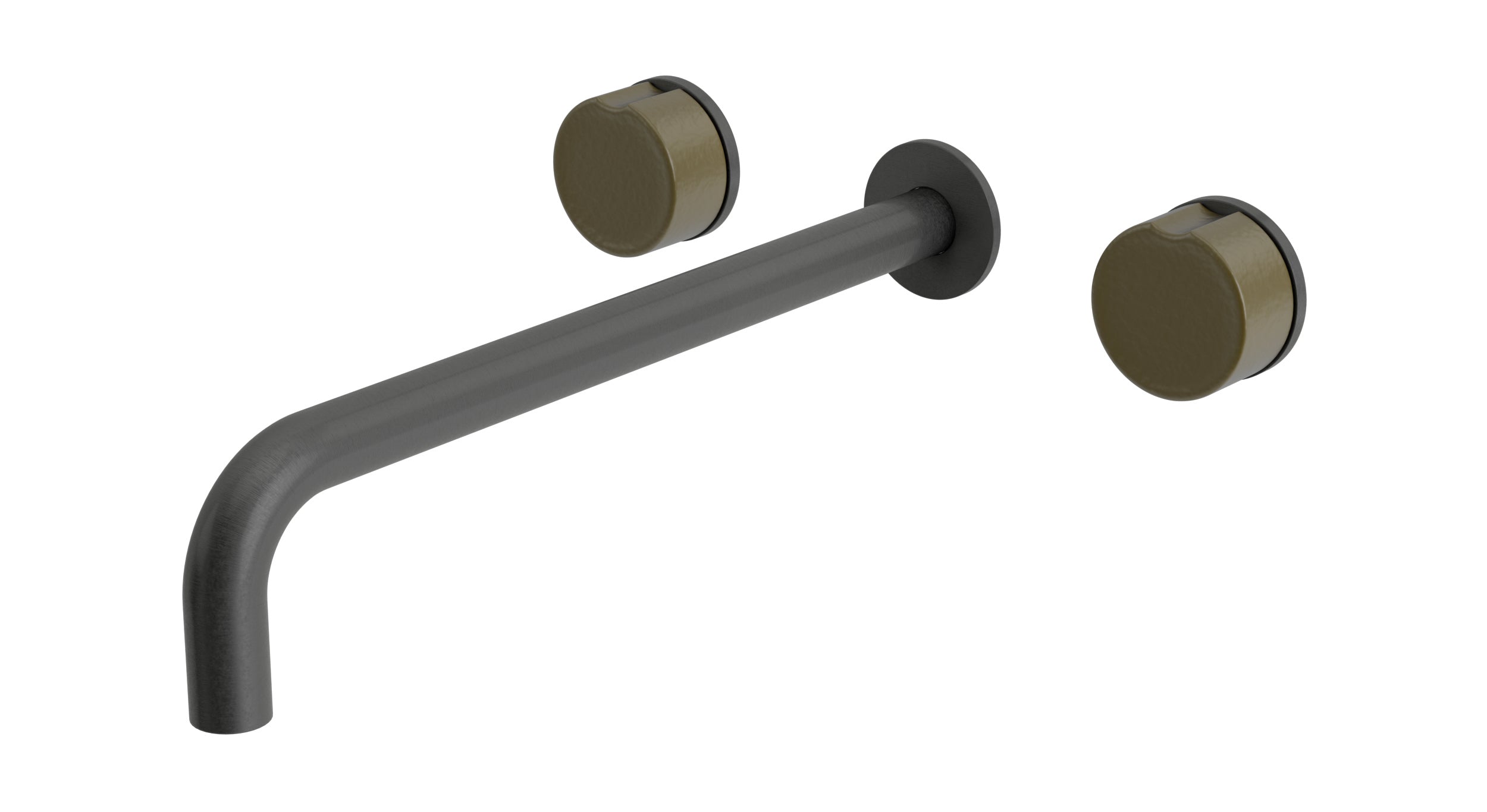 Foundry Two Handle Wall Mount 12" Lavatory Faucet with Groove Ceramic Knob Handles in Blackened Nickel