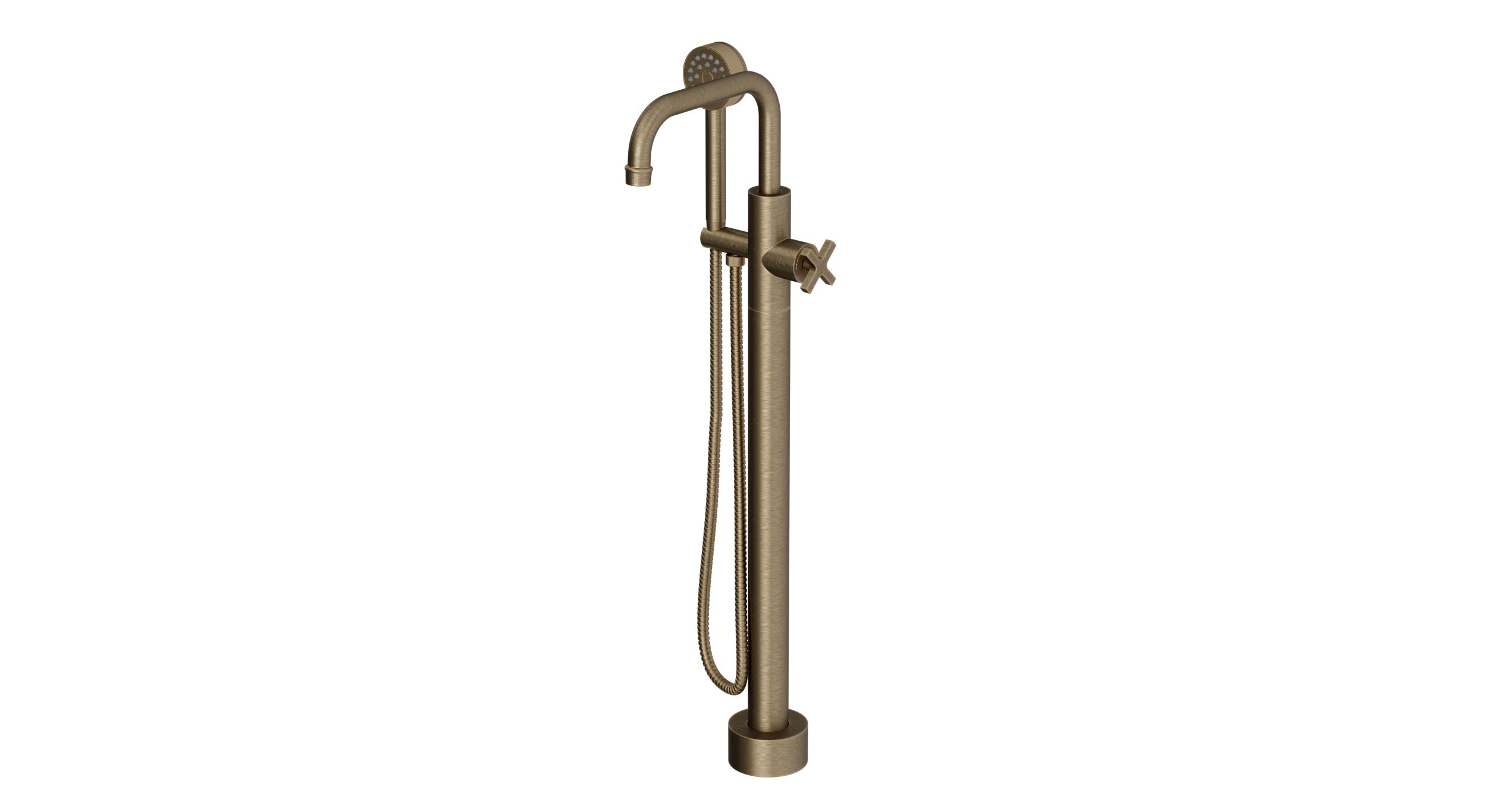 Emerson One Handle Floor Mount Squaretop Bath Trim with Hand Shower and Classic Cross Handle in Antique Brass