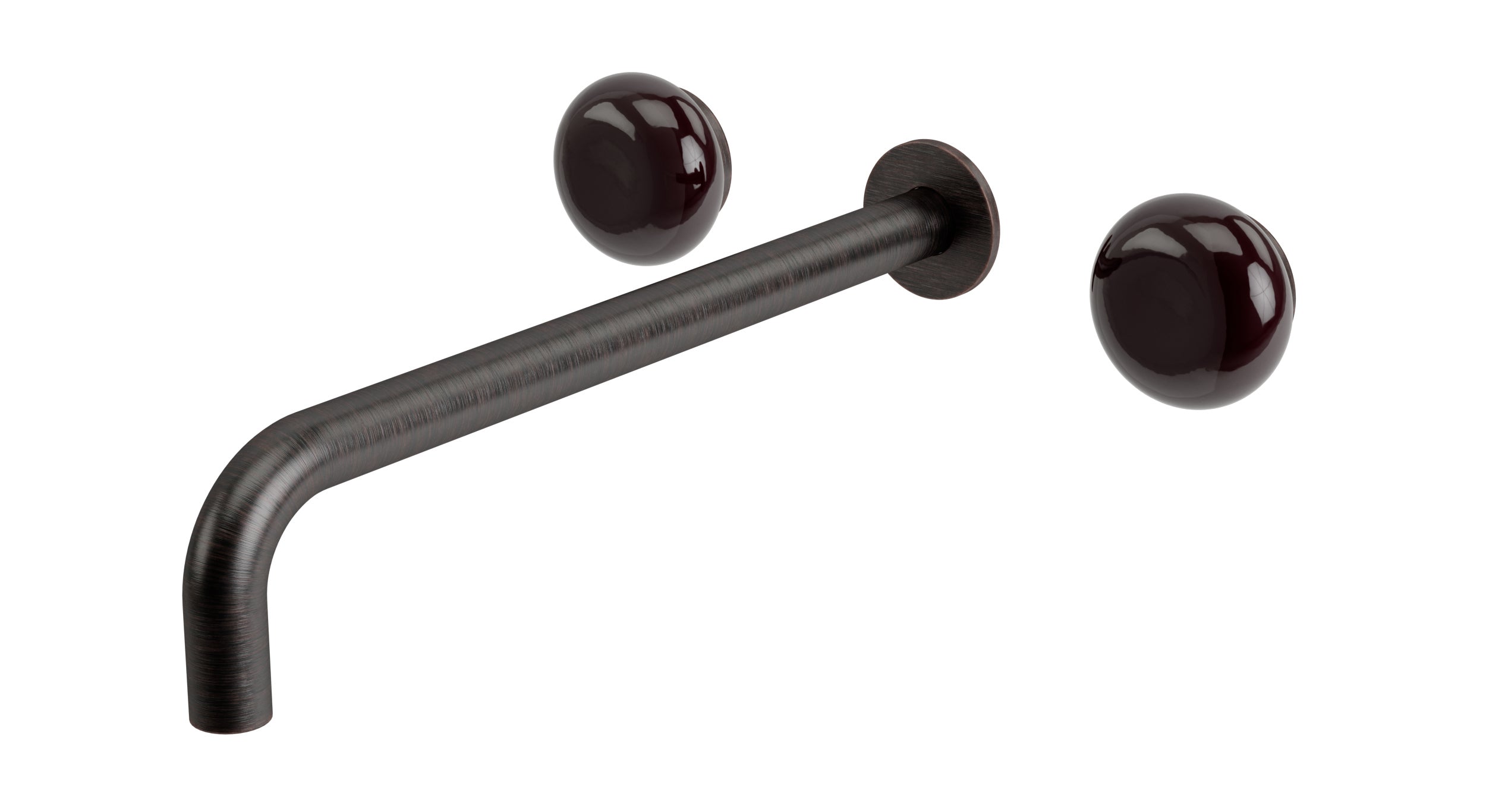 Foundry Two Handle Wall Mount 12" Lavatory Faucet with Pebble Ceramic Knob Handles in Antique Bronze