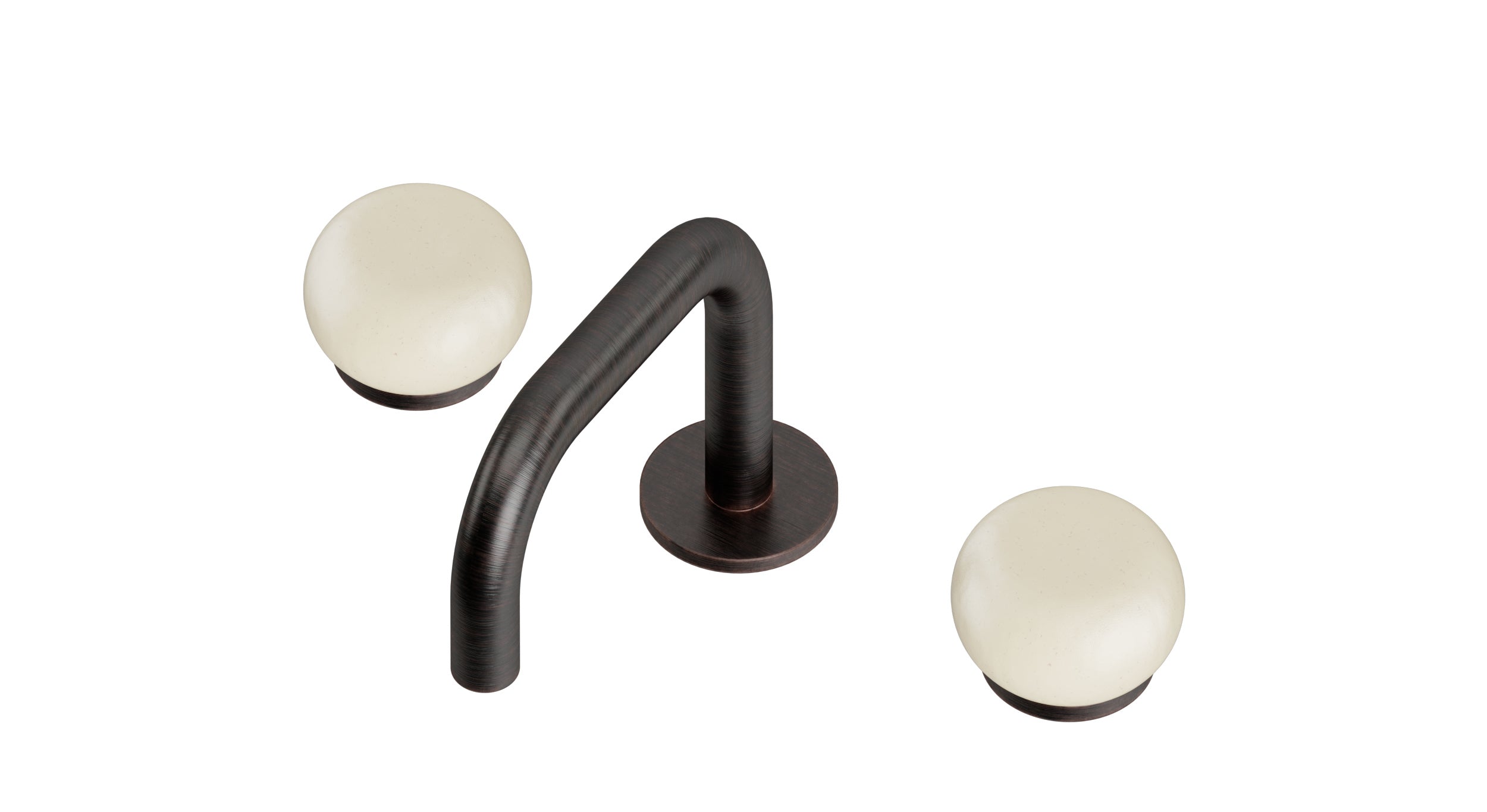 Foundry Two Handle Deck Mount Squaretop Lavatory Faucet with Pebble Ceramic Knob Handles in Antique Bronze