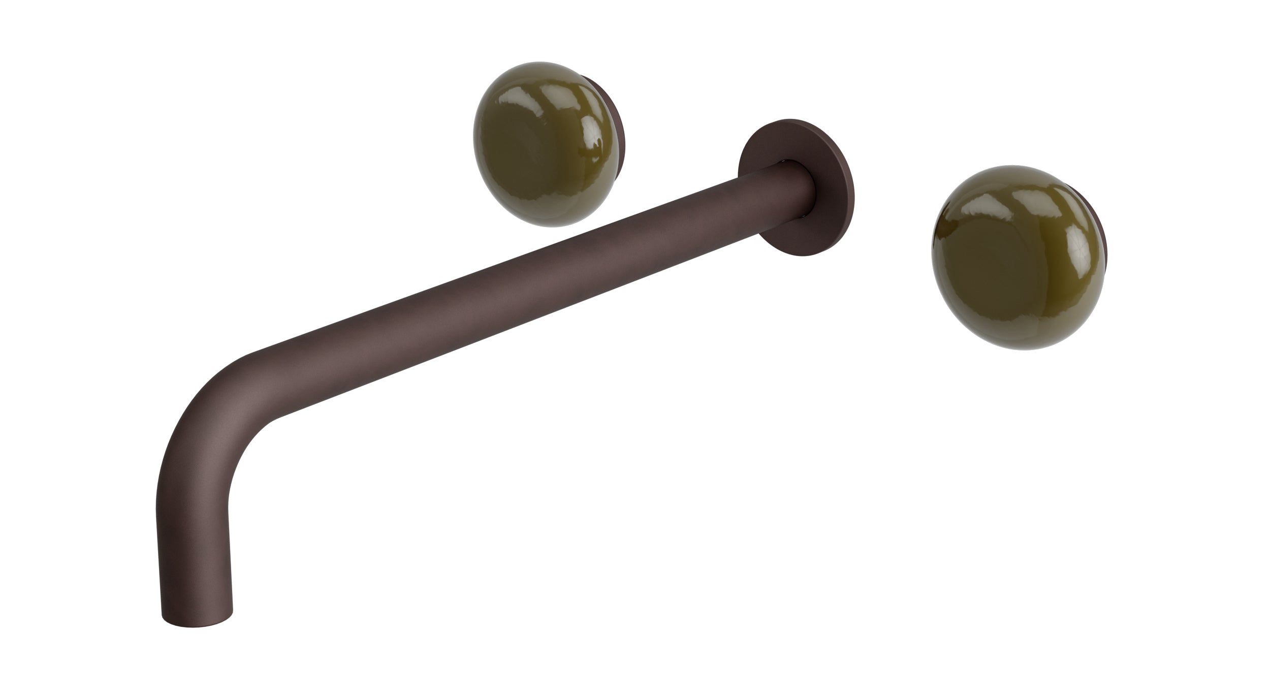 Foundry Two Handle Wall Mount 12" Lavatory Faucet with Pebble Ceramic Knob Handles in Architectural Copper