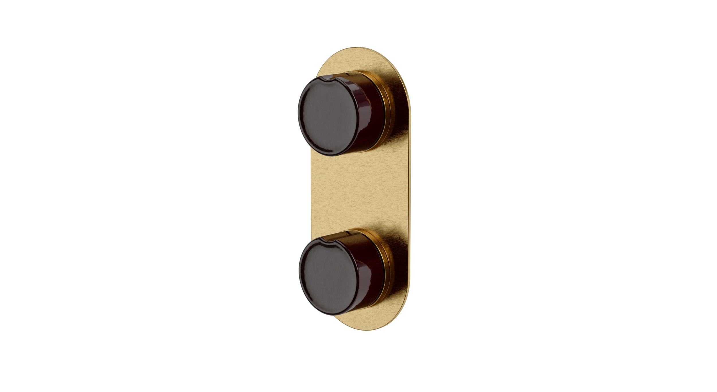 Foundry Two Handle Wall Mount Shower Trim with Groove Ceramic Knob Handles in Satin Brass